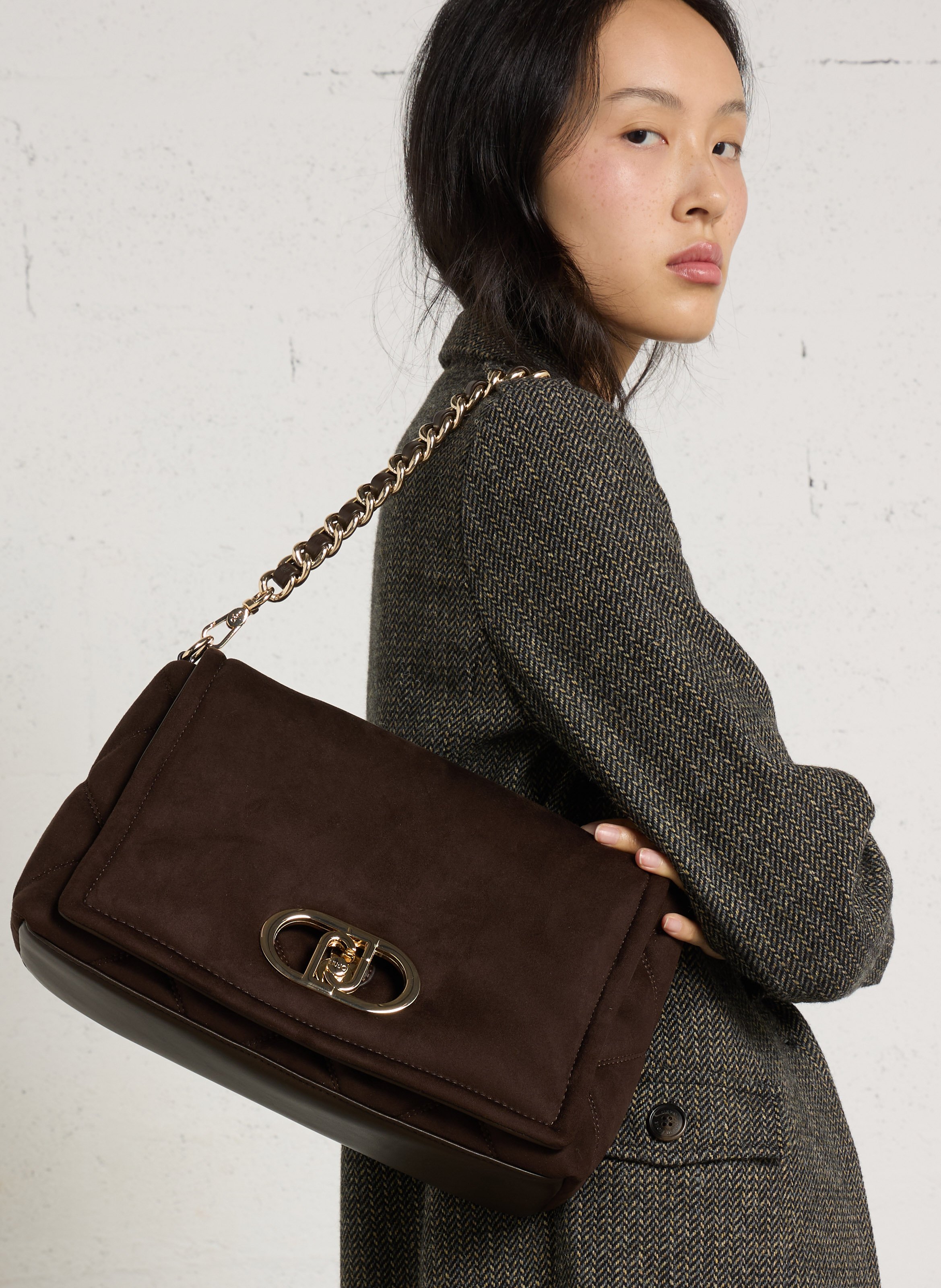 Sac porté épaule à effet suédé LIU JO Marron