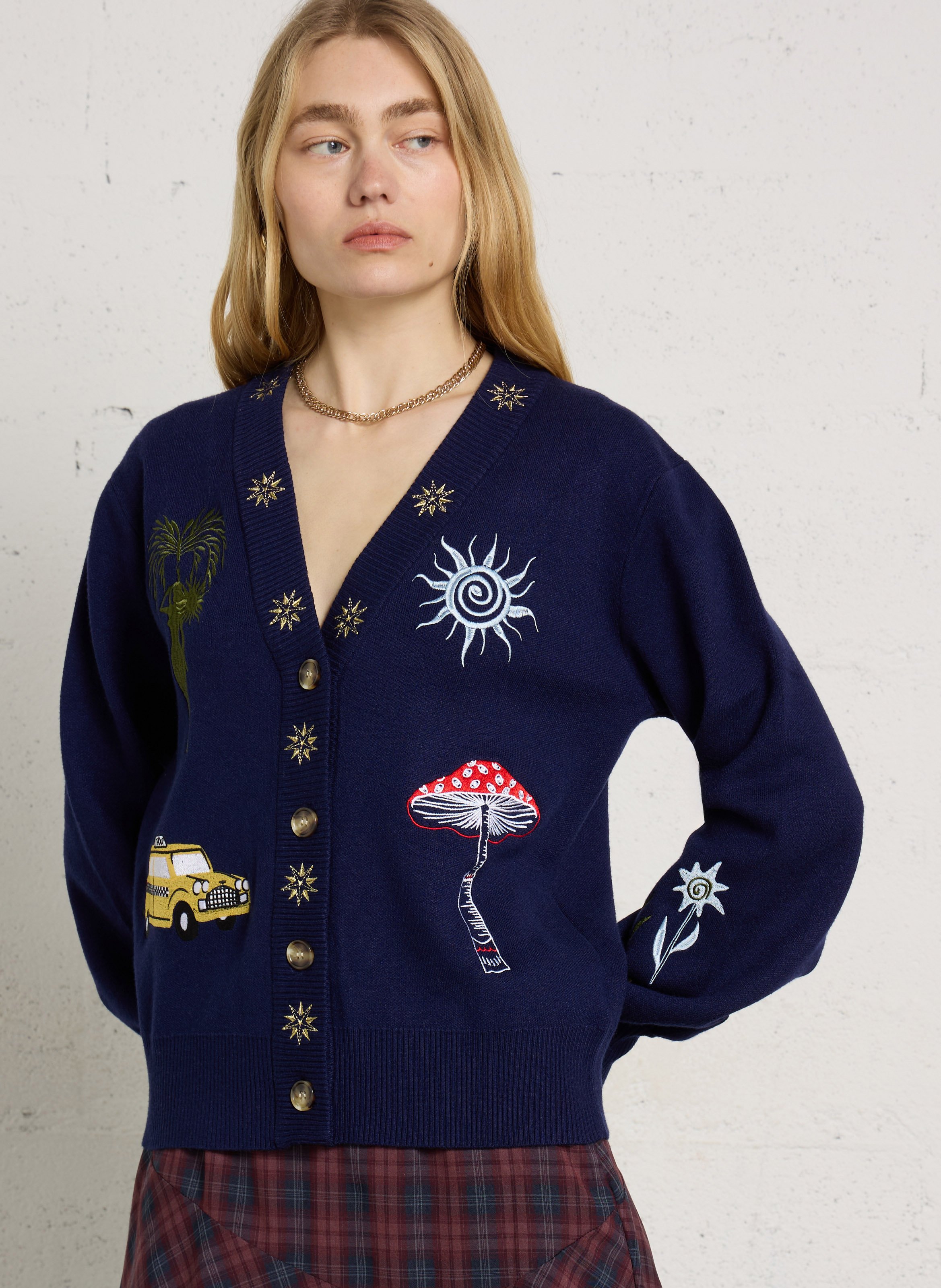 Rechtvallend vest met V-hals en borduursels NEVER FULLY DRESSED Blauw