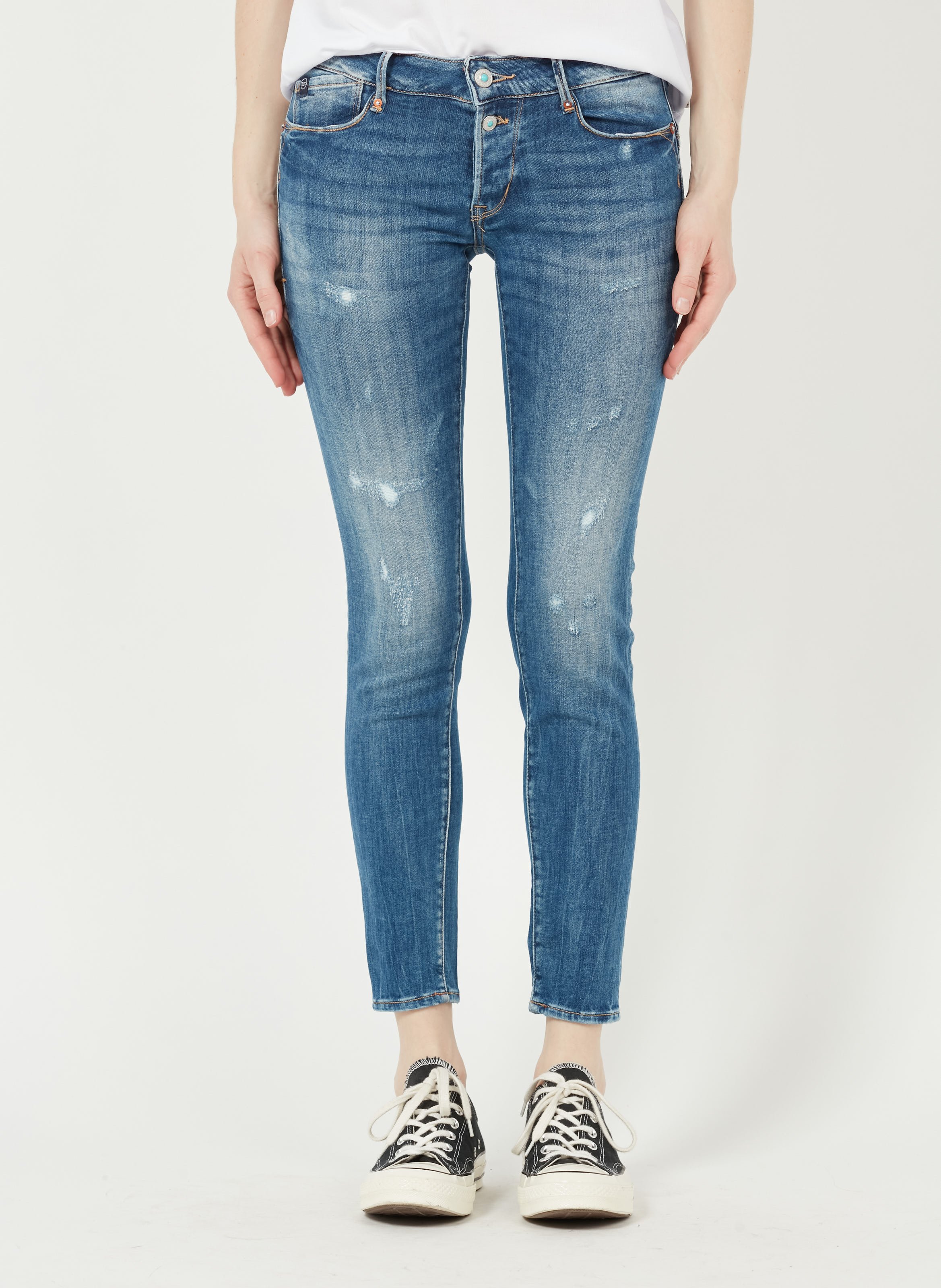 Jean slim à abrasions LE TEMPS DES CERISES Bleu