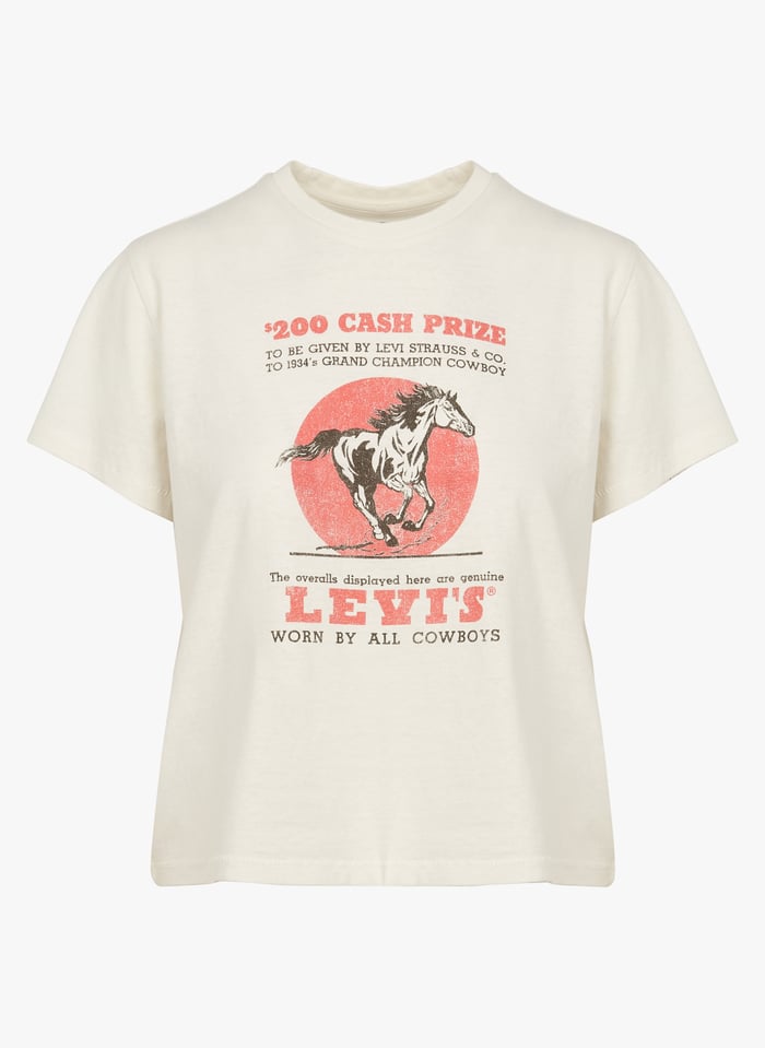 Round neck Embroidered Cotton T shirt Cash Prize Egret Levi s