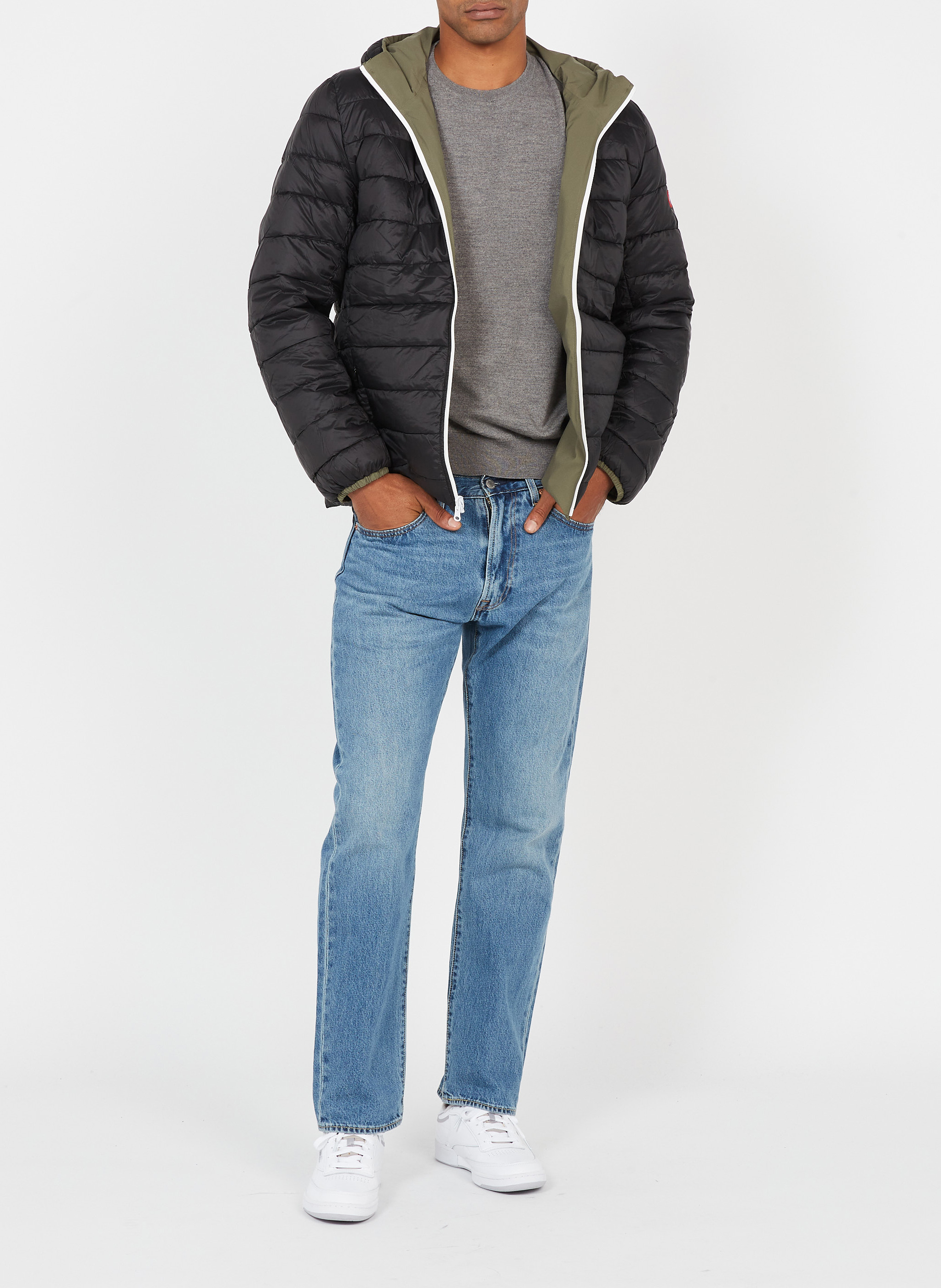 Aan twee zijden draagbaar donsjack met opstaande kraag FLOTTE Kaki