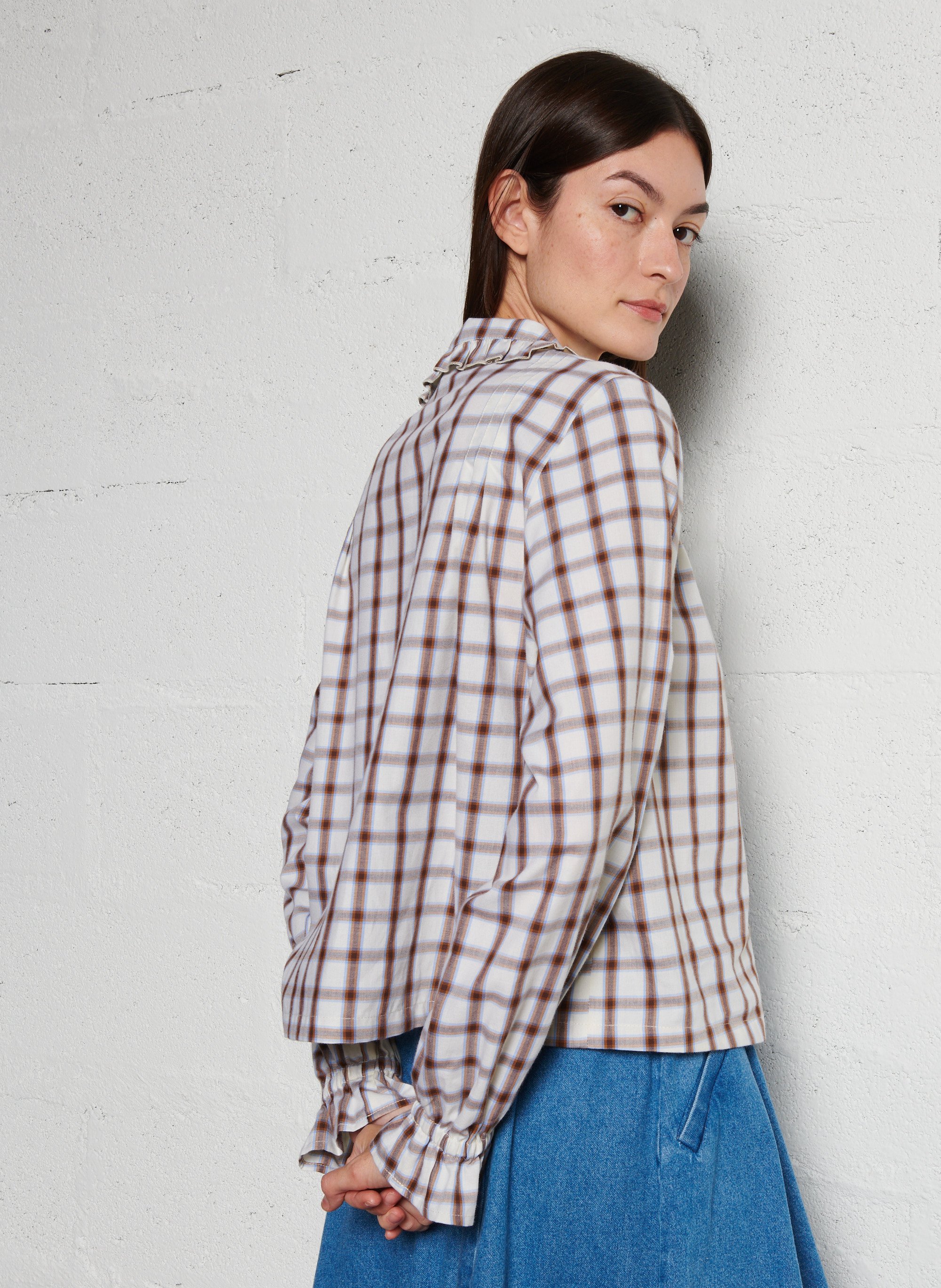 Overhemd met ruime klassieke kraag van katoen met ruitjes SUZIE WINKLE Beige