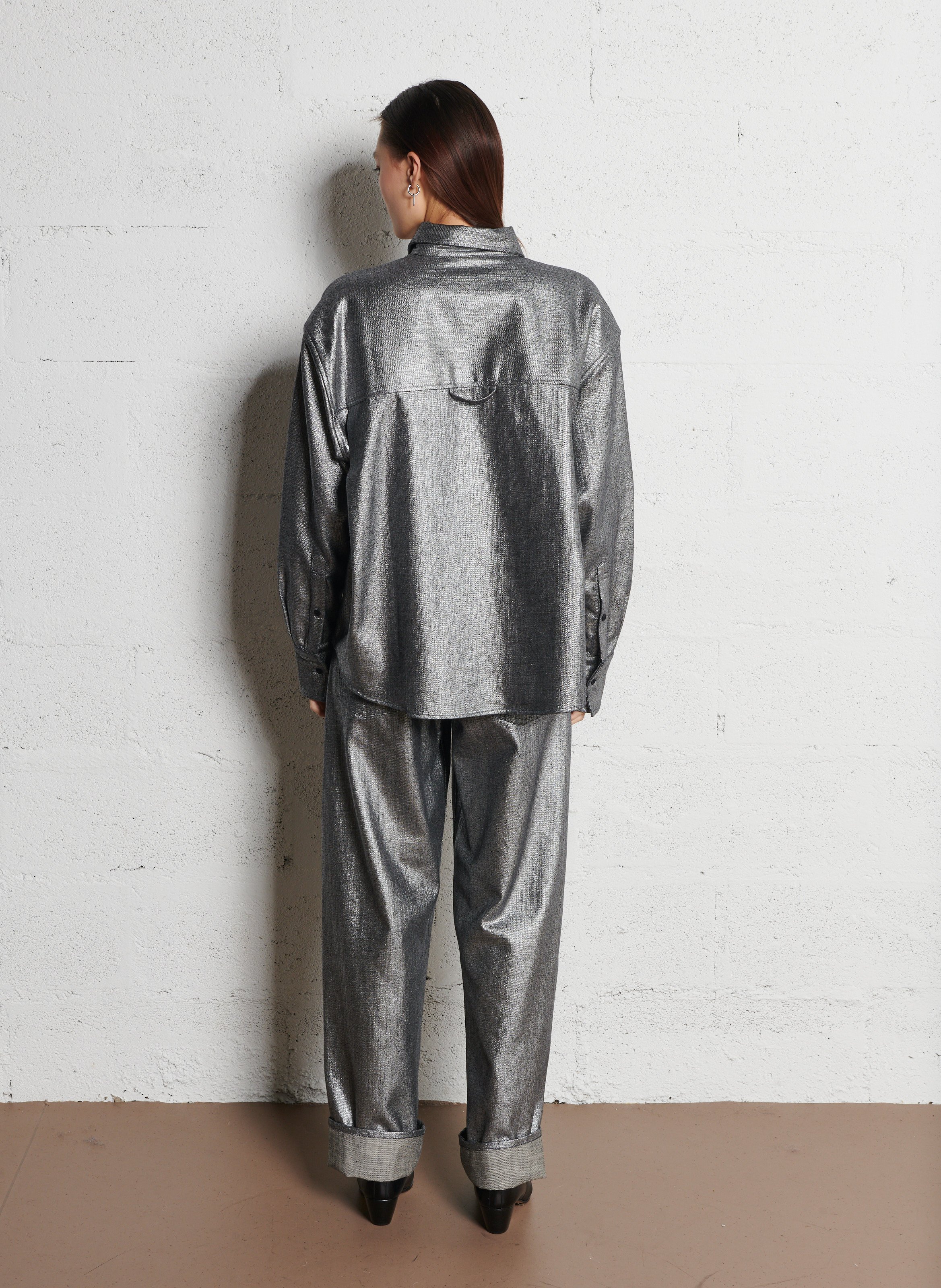 Broek van gemengd metallic katoen COLLECTORS CLUB Zilver