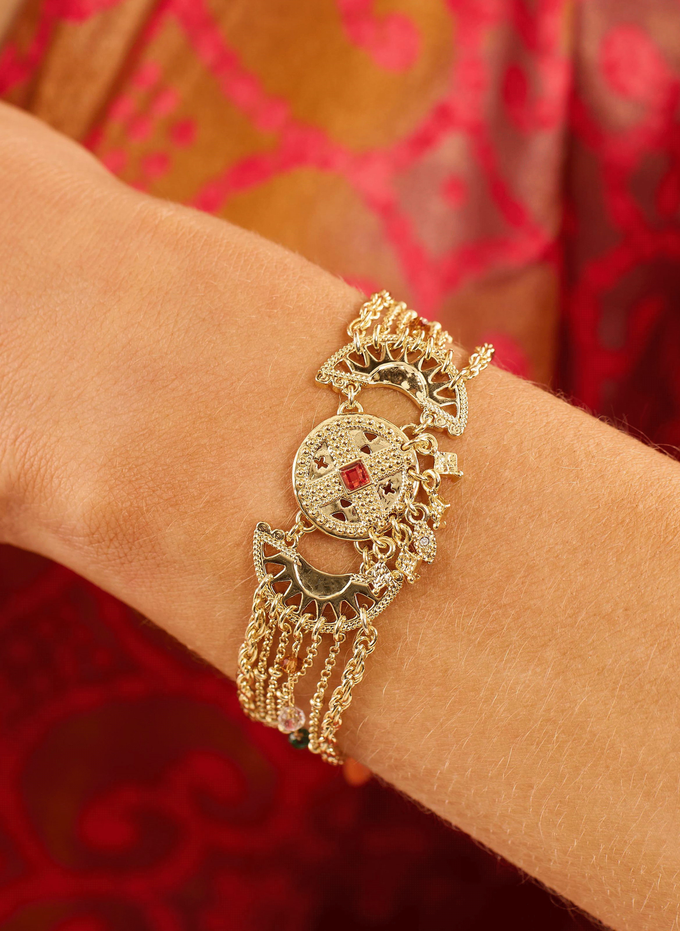 Adjustable multi-link bracelet with central cabochon HIPANEMA Golden