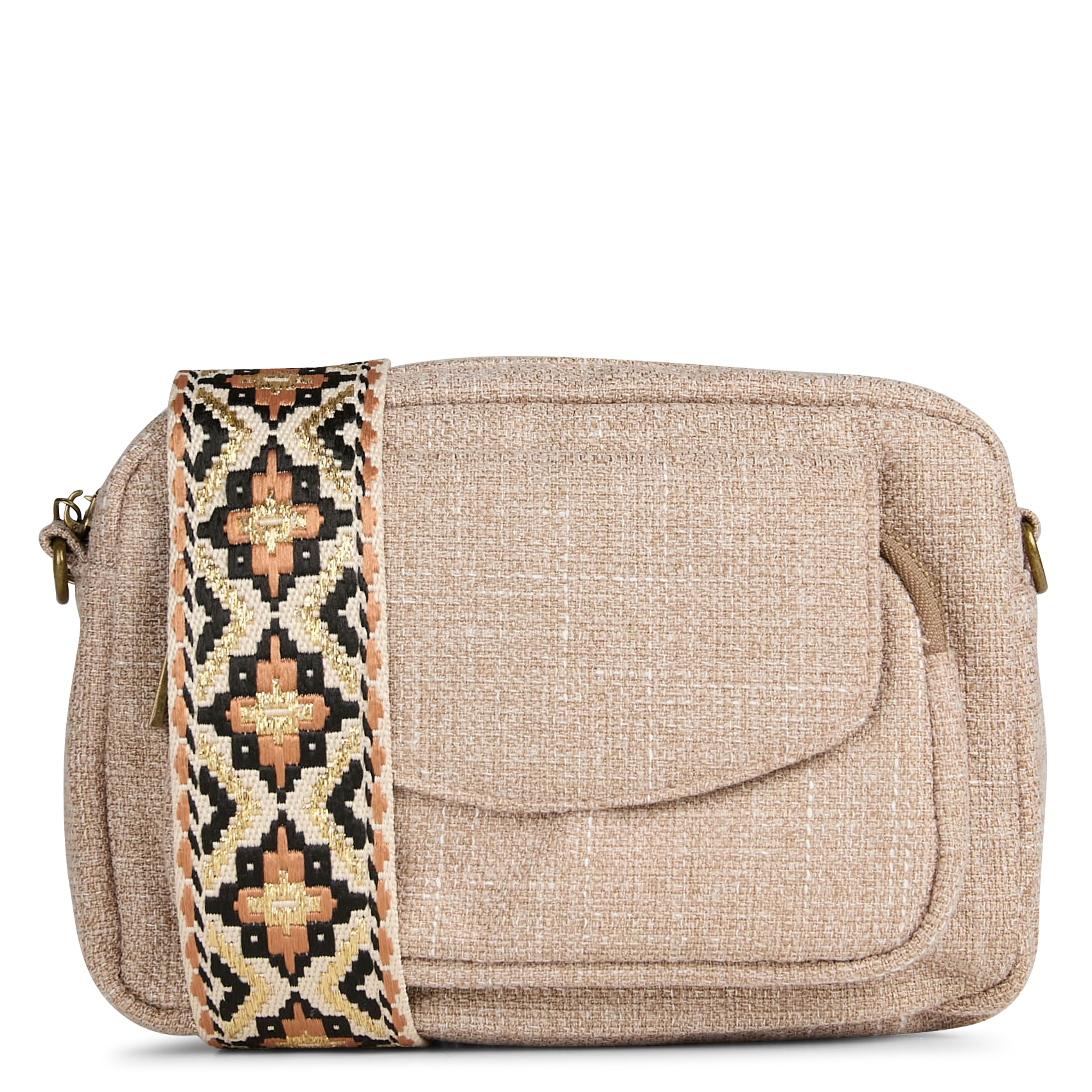 Zippered shoulder bag in blended cotton PIECES Beige