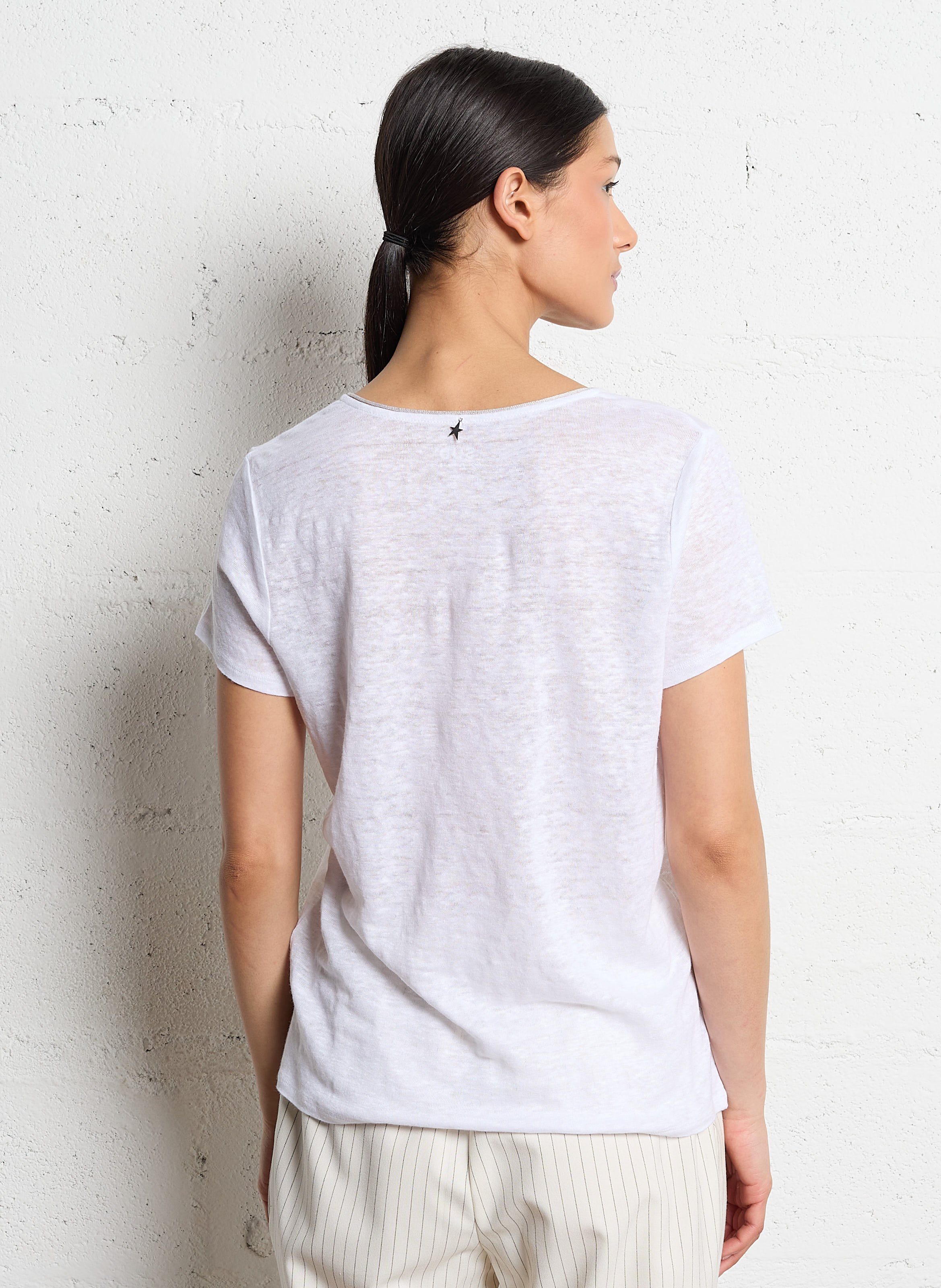 Tee-shirt col V en lin SUD EXPRESS Blanc