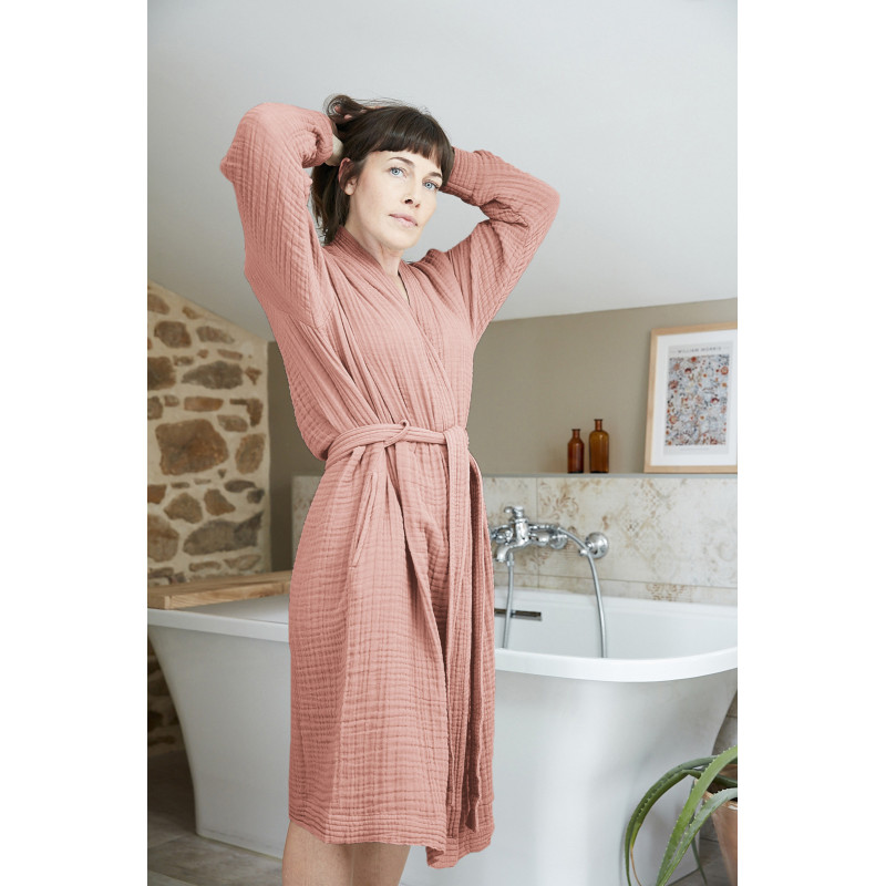 Peignoir kimono mixte gaze de coton unie gaïa L'EFFET PAPILLON Rose