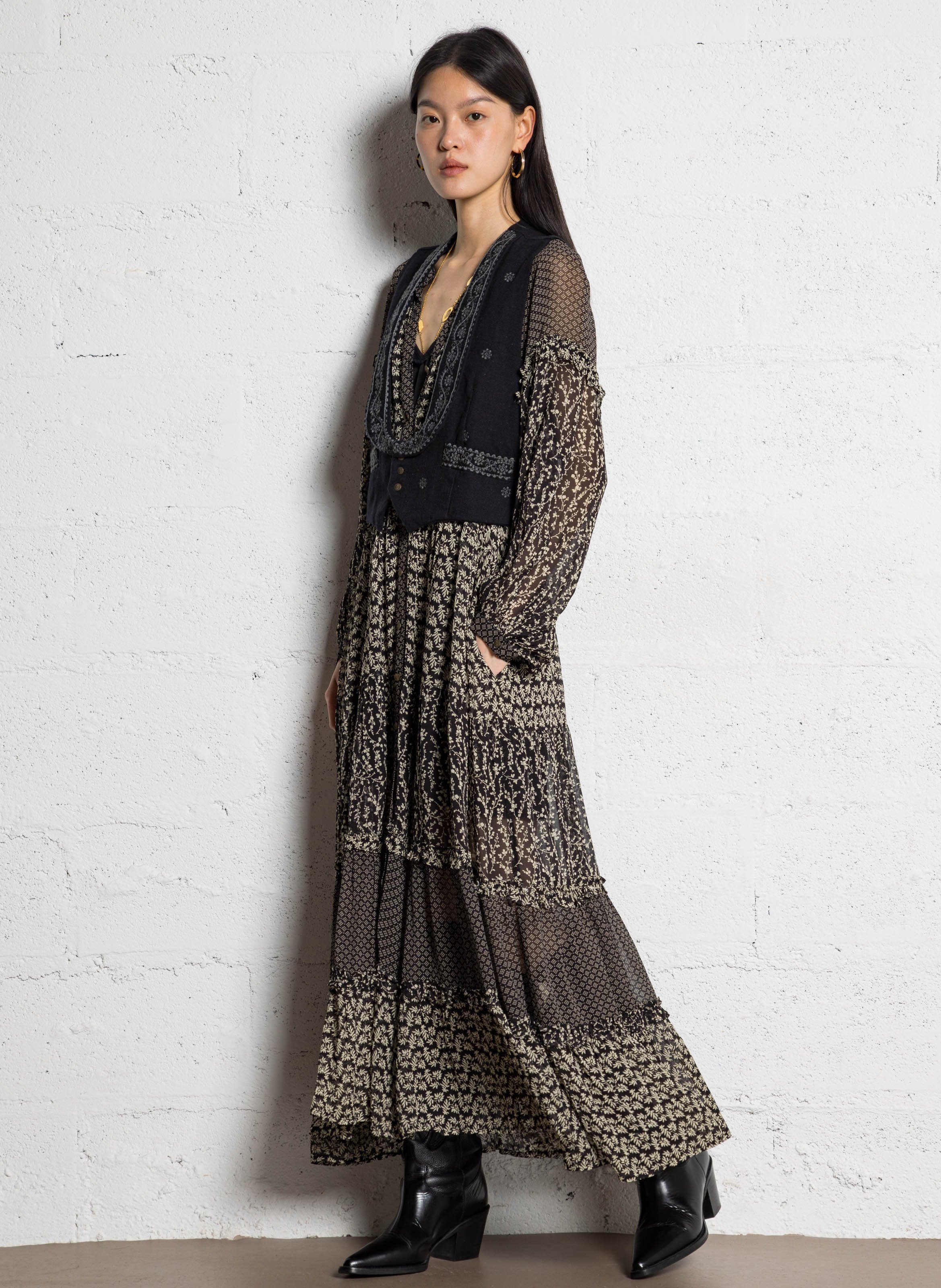 Veste décolleté plongeant en coton Noir