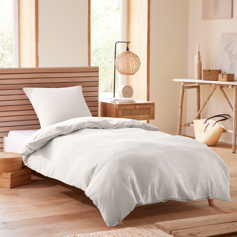 Honeycomb Duvet Cover Set 140 x 200 for Single Bed COTON PUR White
