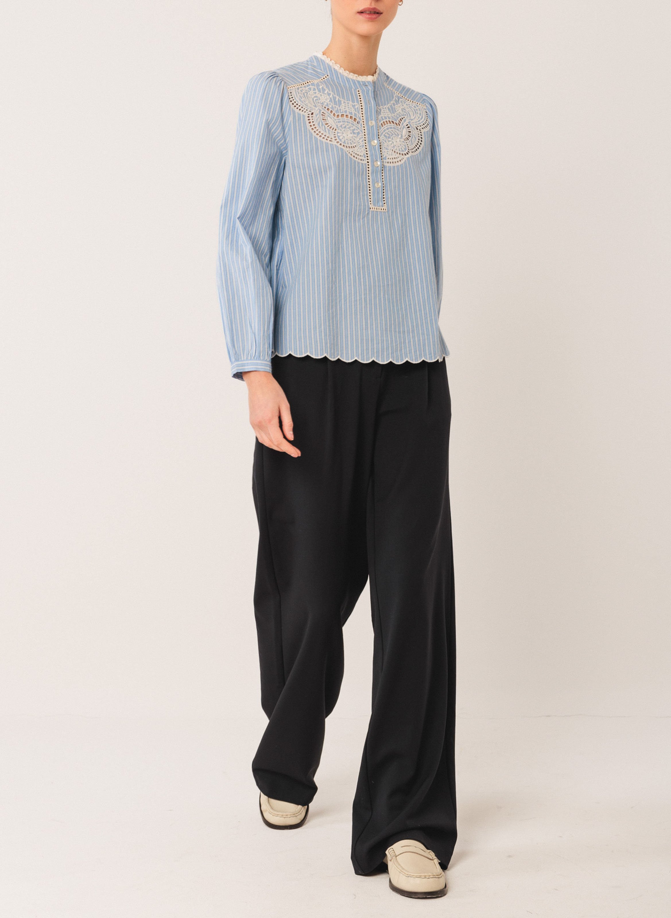 Blouse col rond en coton INDI & COLD Bleu