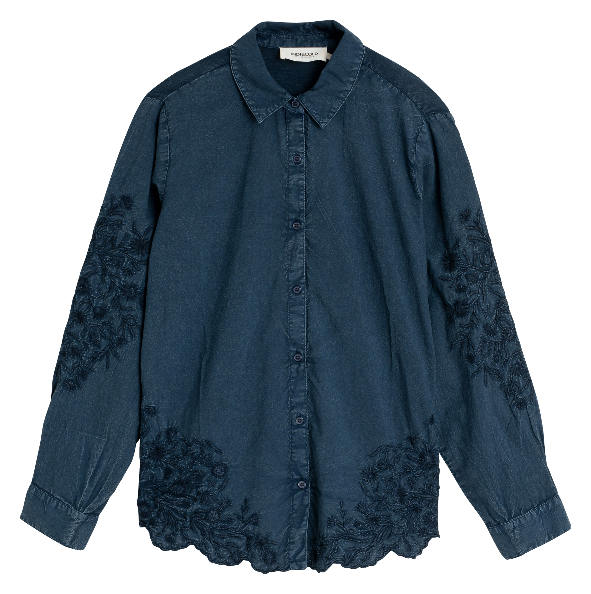 Chemise droite à broderies fleuries INDI & COLD Bleu