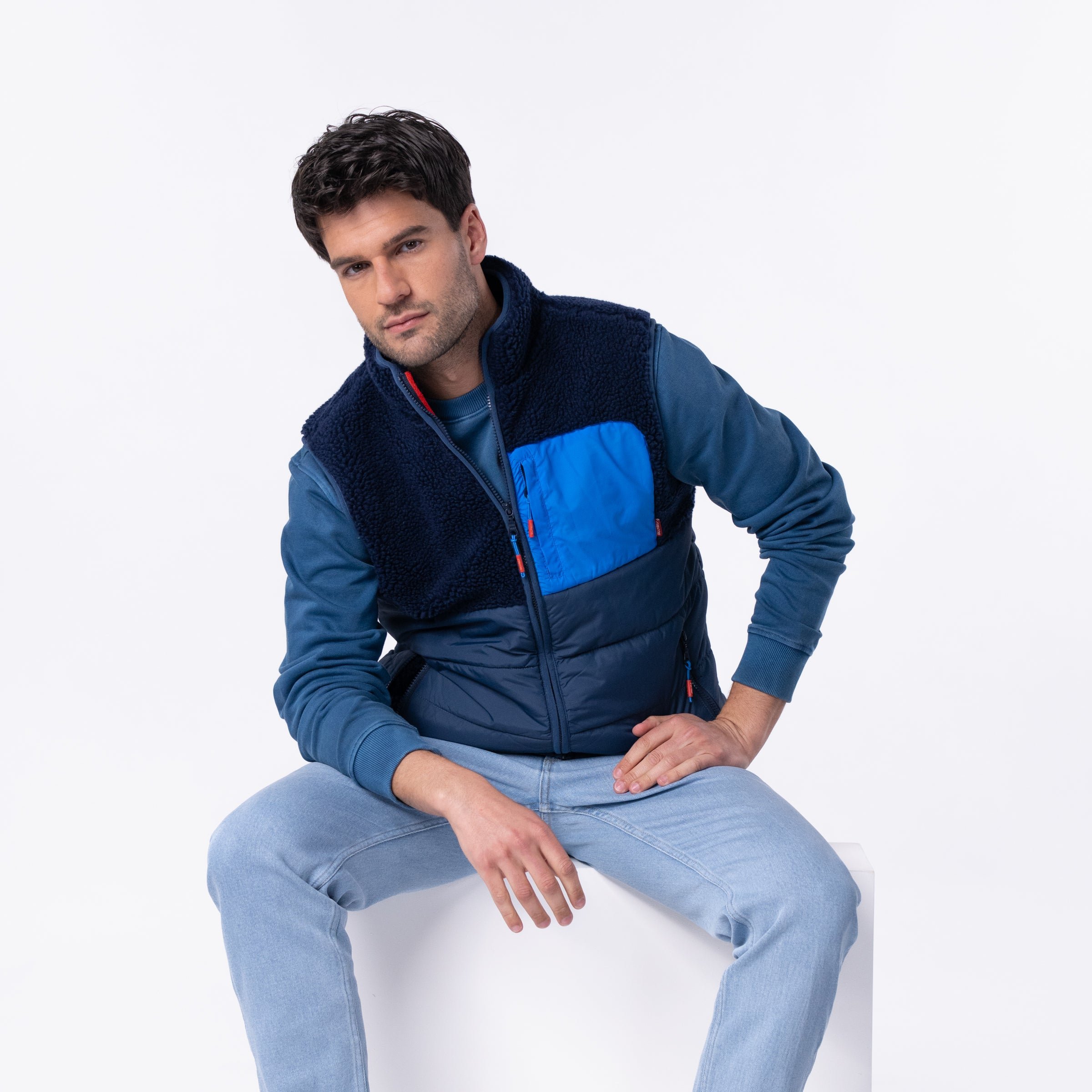 Sherpa sleeveless bi-material jacket BILLYBELT Blue