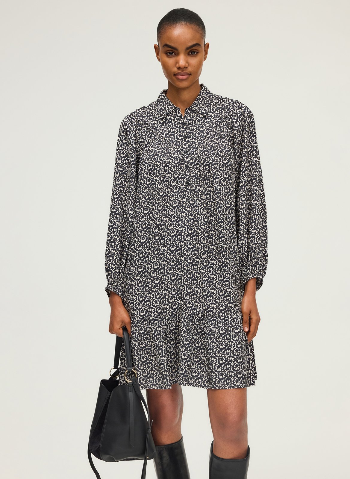 Robe courte imprimée col chemise PABLO Noir