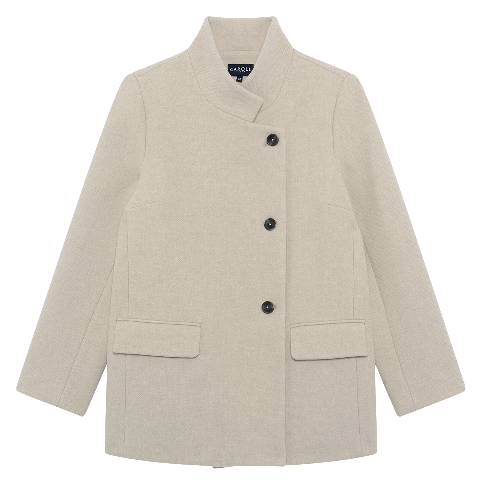 Manteau droit en laine recyclée mélangée CAROLL Gris