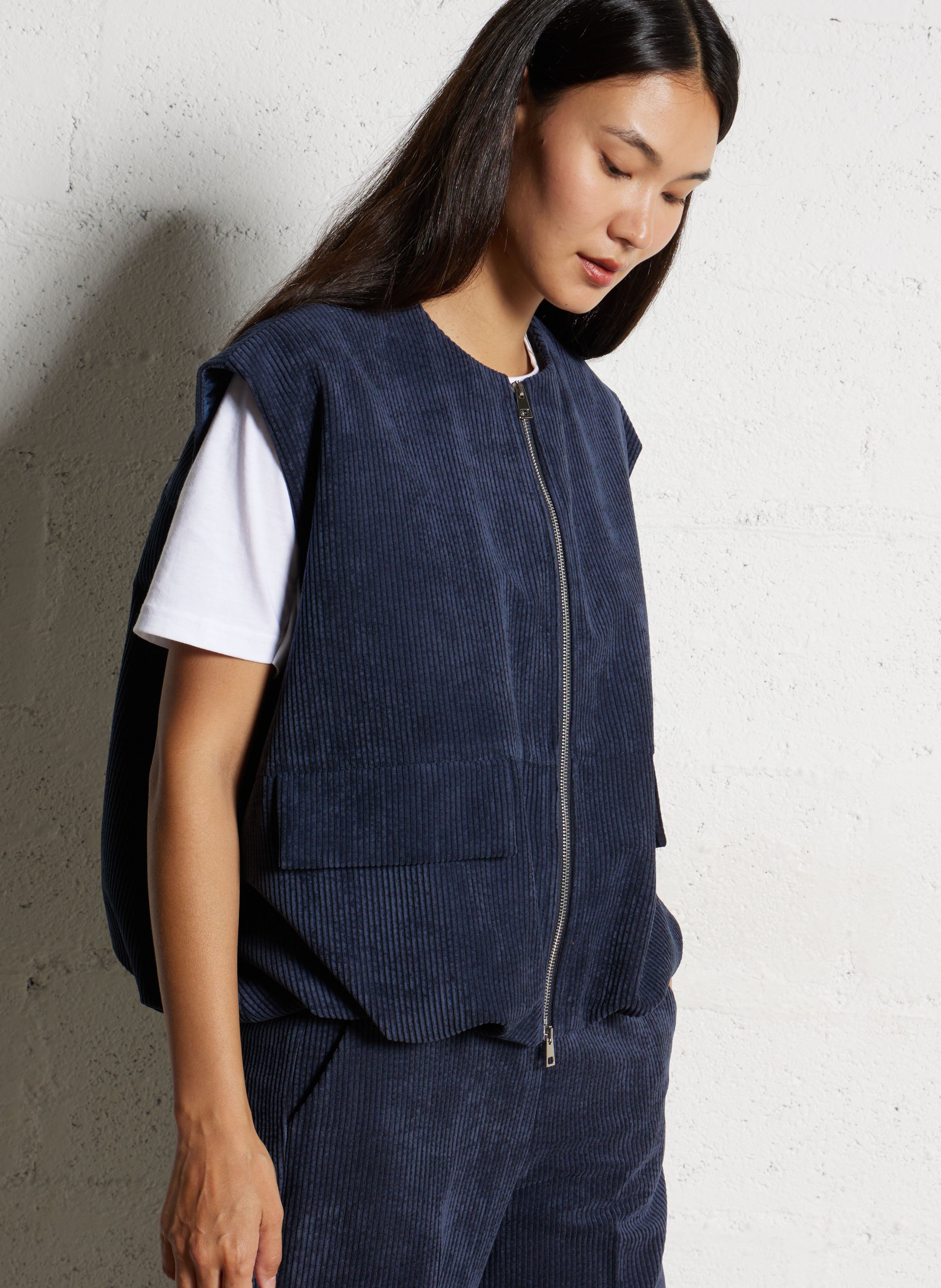 Gilet col rond en velours côtelé IMPERIAL Bleu