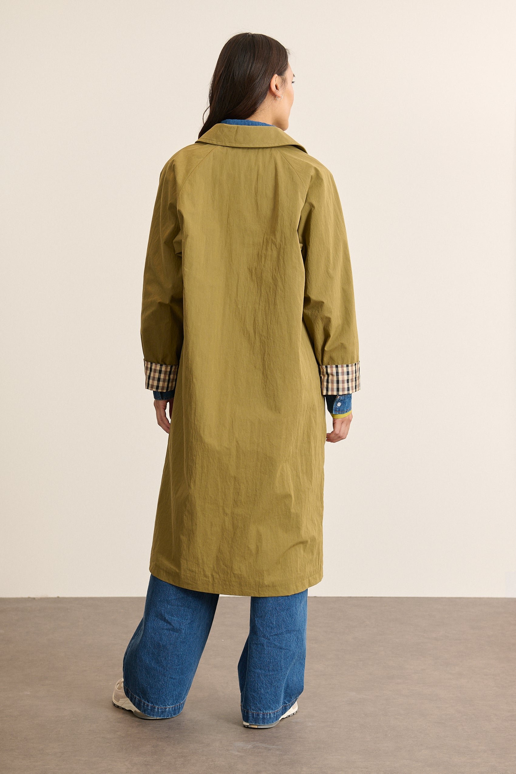 Long buttoned trench coat, checked lining GARANCE PARIS Green