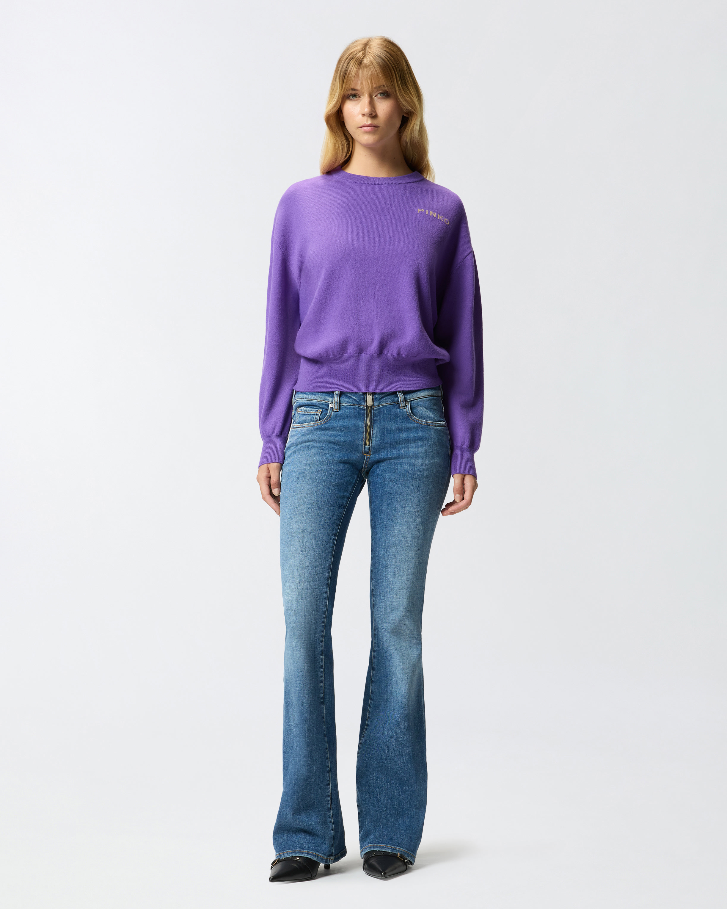 Sweater with maxi love birds logo PINKO Purple