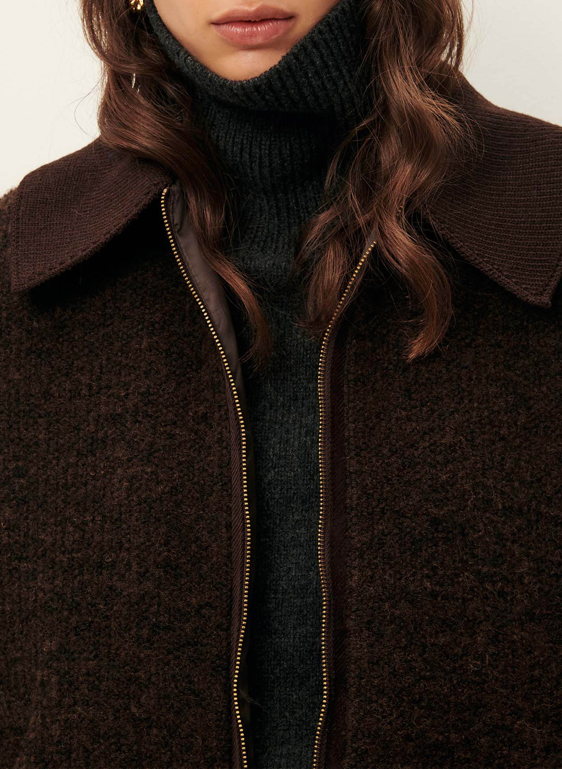 Oversize-Strickjacke mit klassischem Kragen Braun