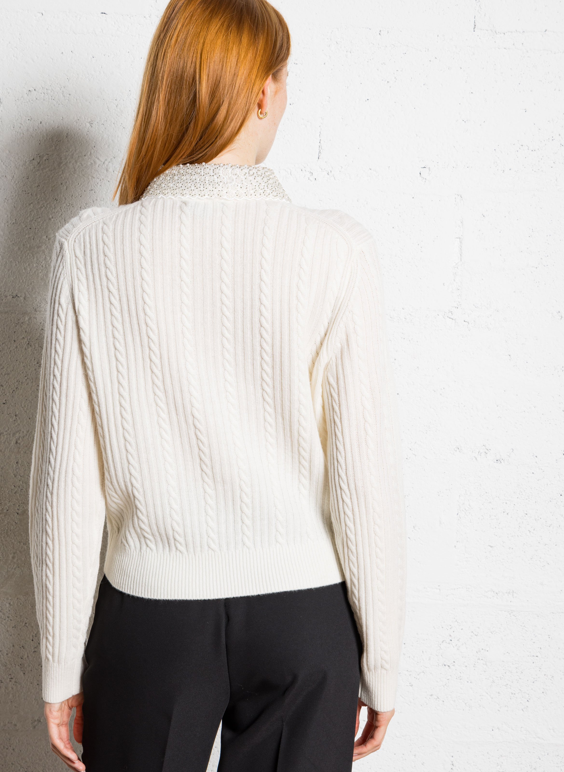 Cardigan en maille tressée avec strass MAJE Beige