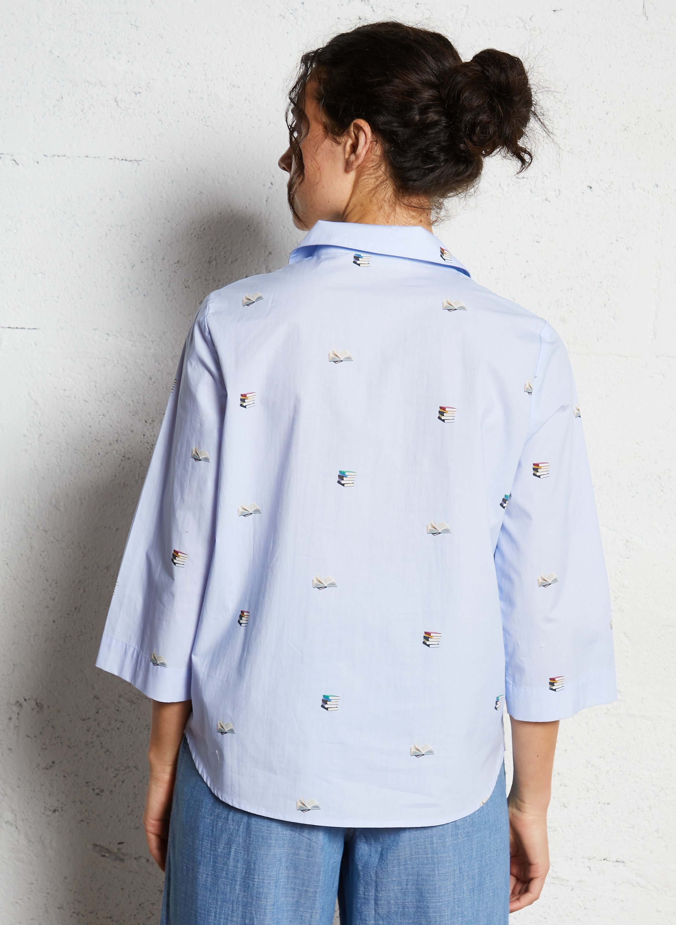 Chemise droite col classique en coton imprimé NICE THINGS Bleu