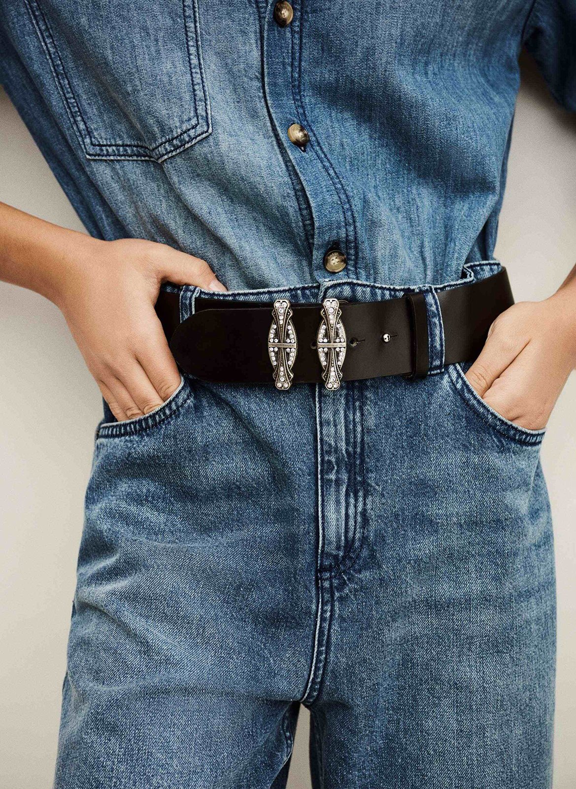 Riem met dubbele lus van leer BA&SH Zwart