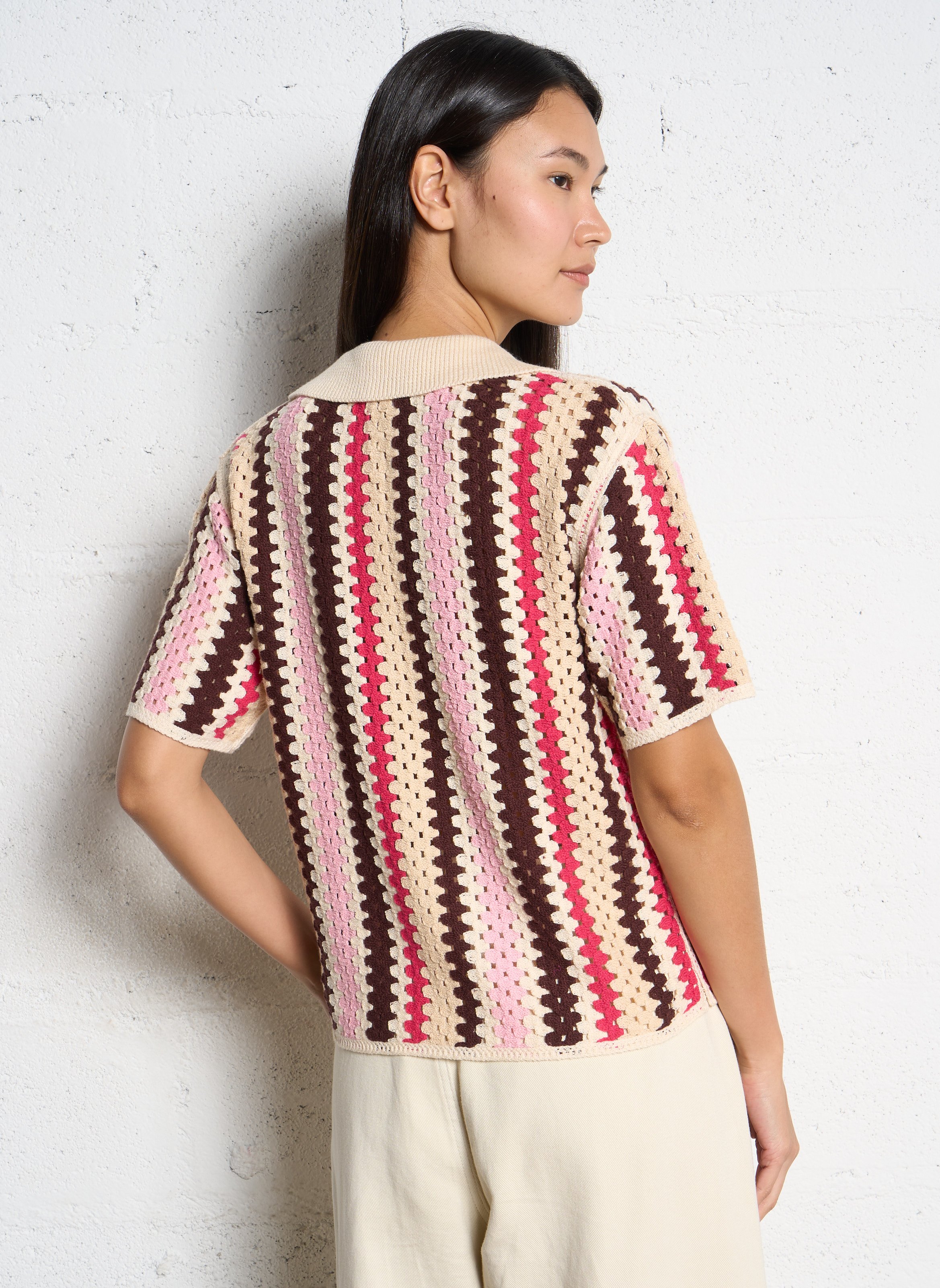 Gilet droit en crochet imprimé SUNCOO Rose