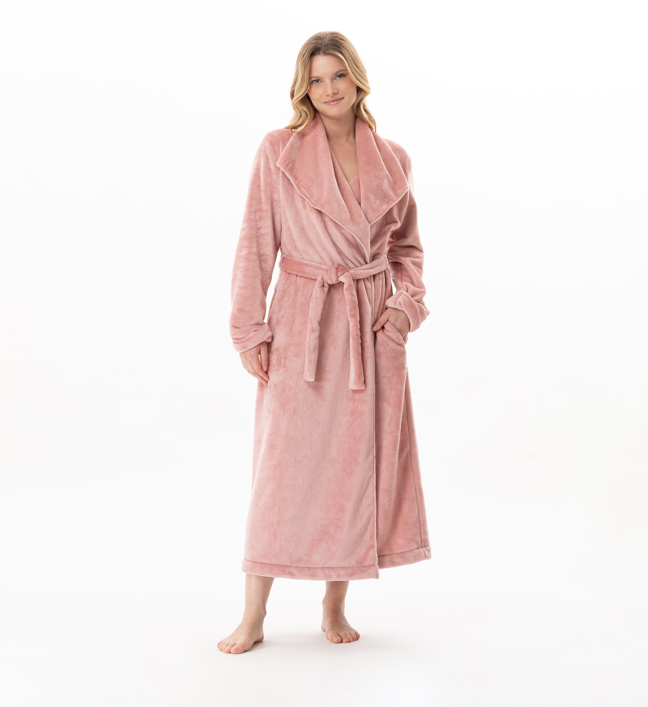 Long plush flannel crossover robe LE CHAT Pink
