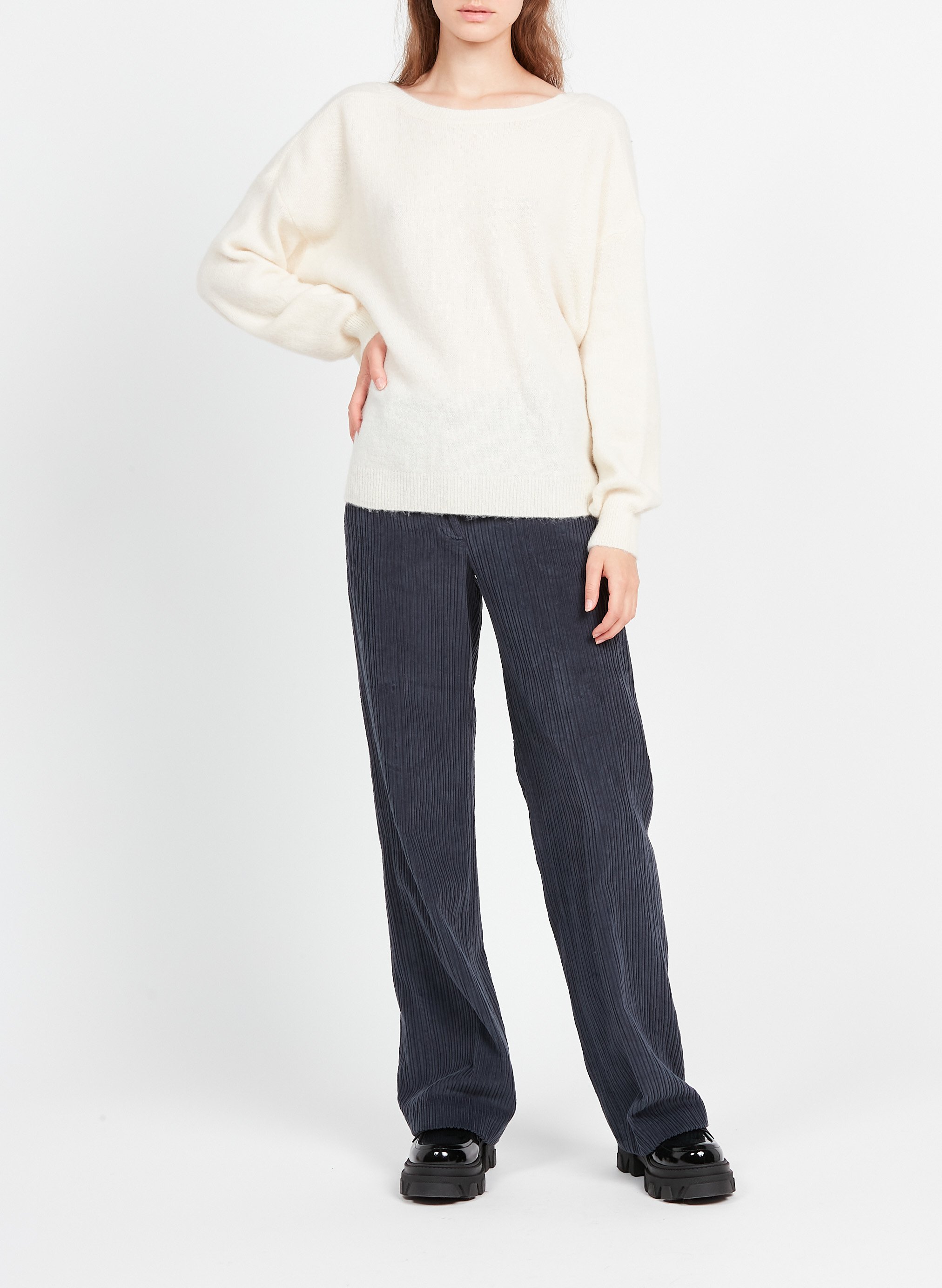 Pull col rond en maille mélangée  PLEASE Beige