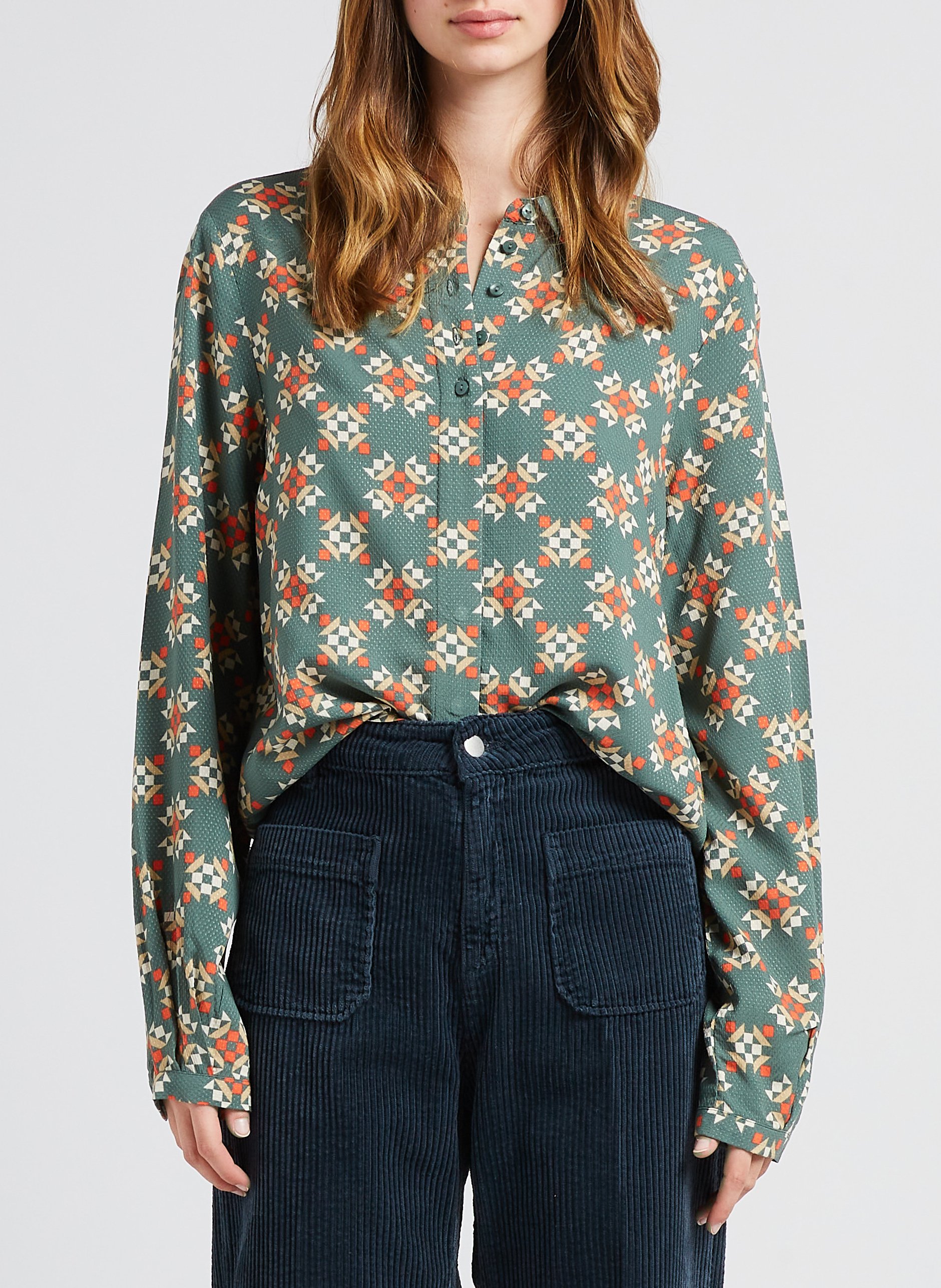 Rechte blouse van viscose met print VILA Groen