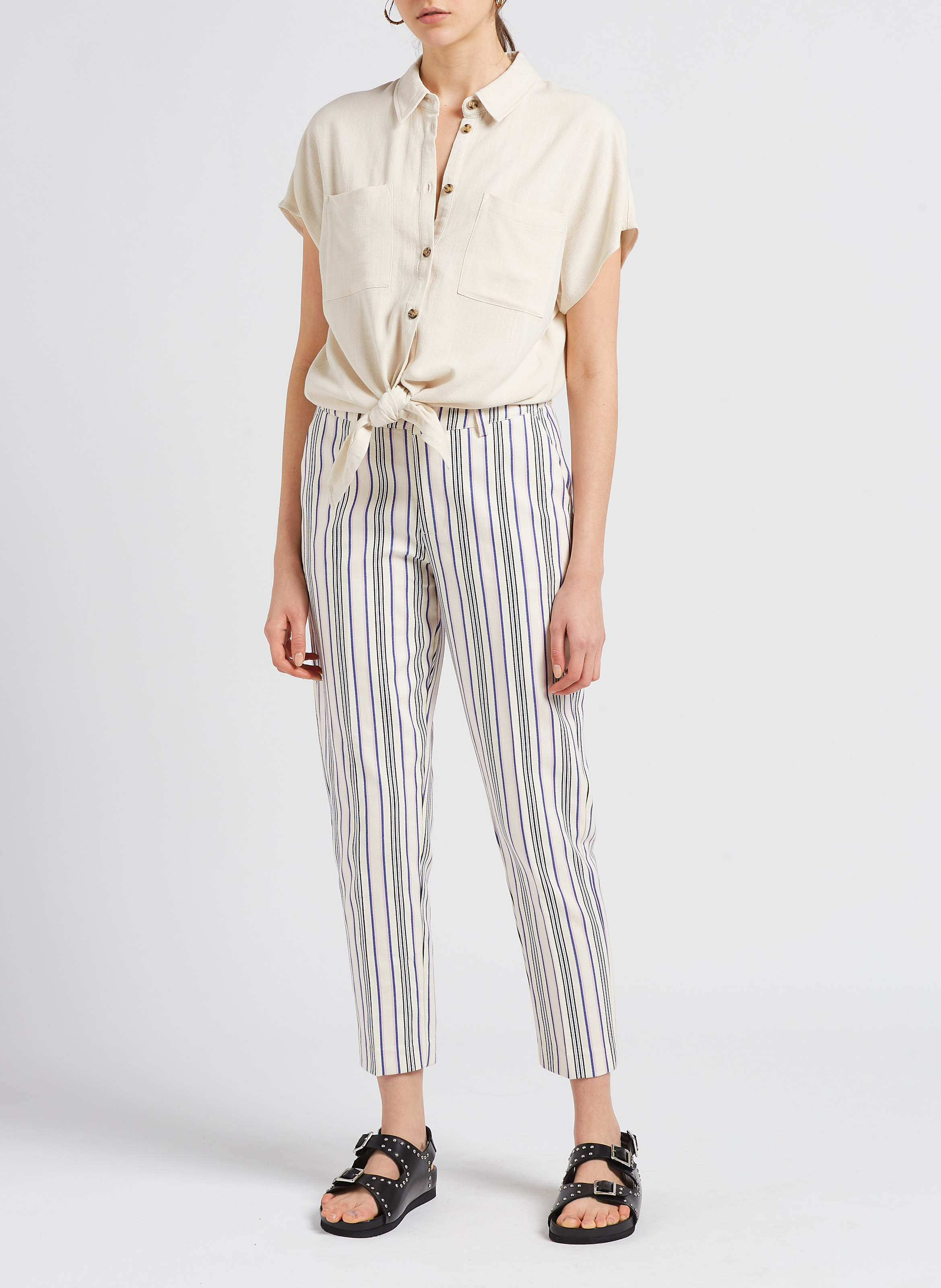 Slim-fit, katoenen broek met halfhoge taille en strepen SCOTCH AND SODA Blauw