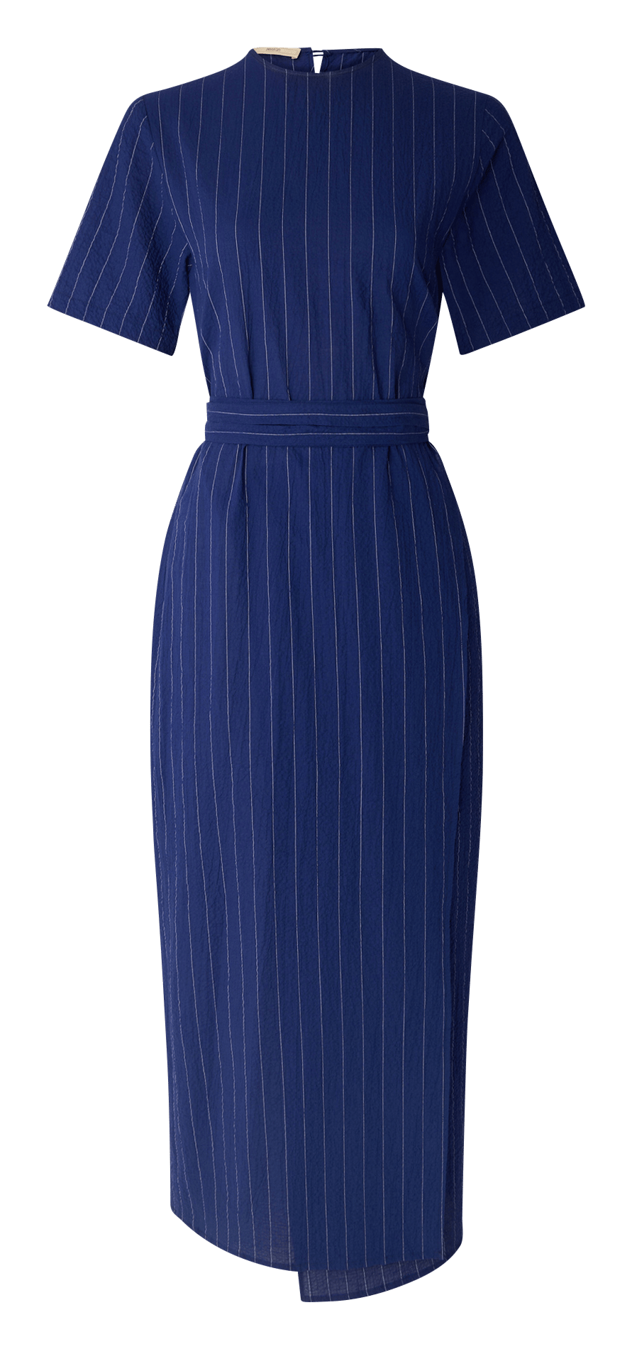 Gestreepte midi-jurk met een rechte pasvorm en overslag halslijn SESSUN Blauw