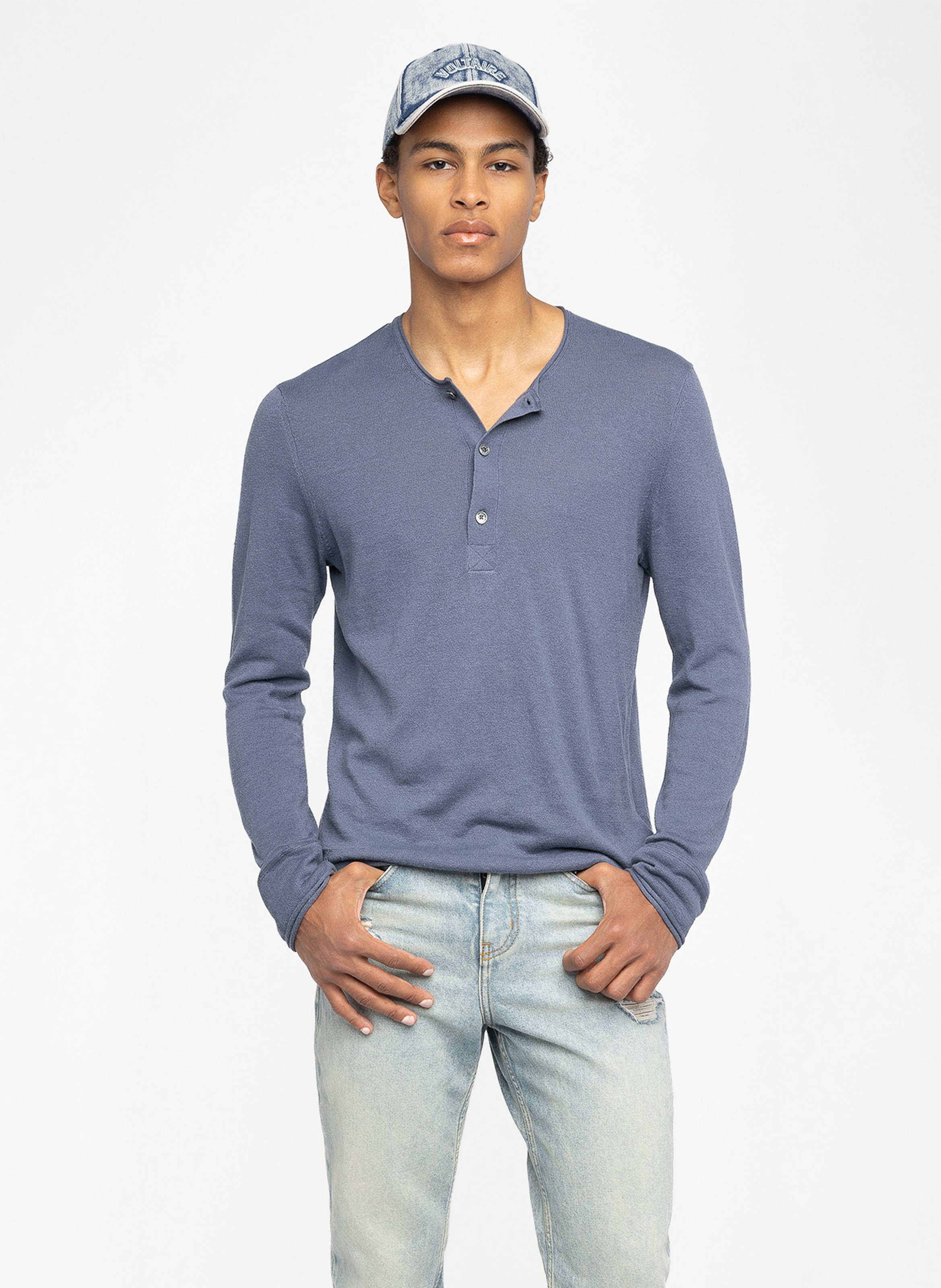 <p>Straight fit round neck top in linen and cotton blend</p> ZADIG&VOLTAIRE Blue