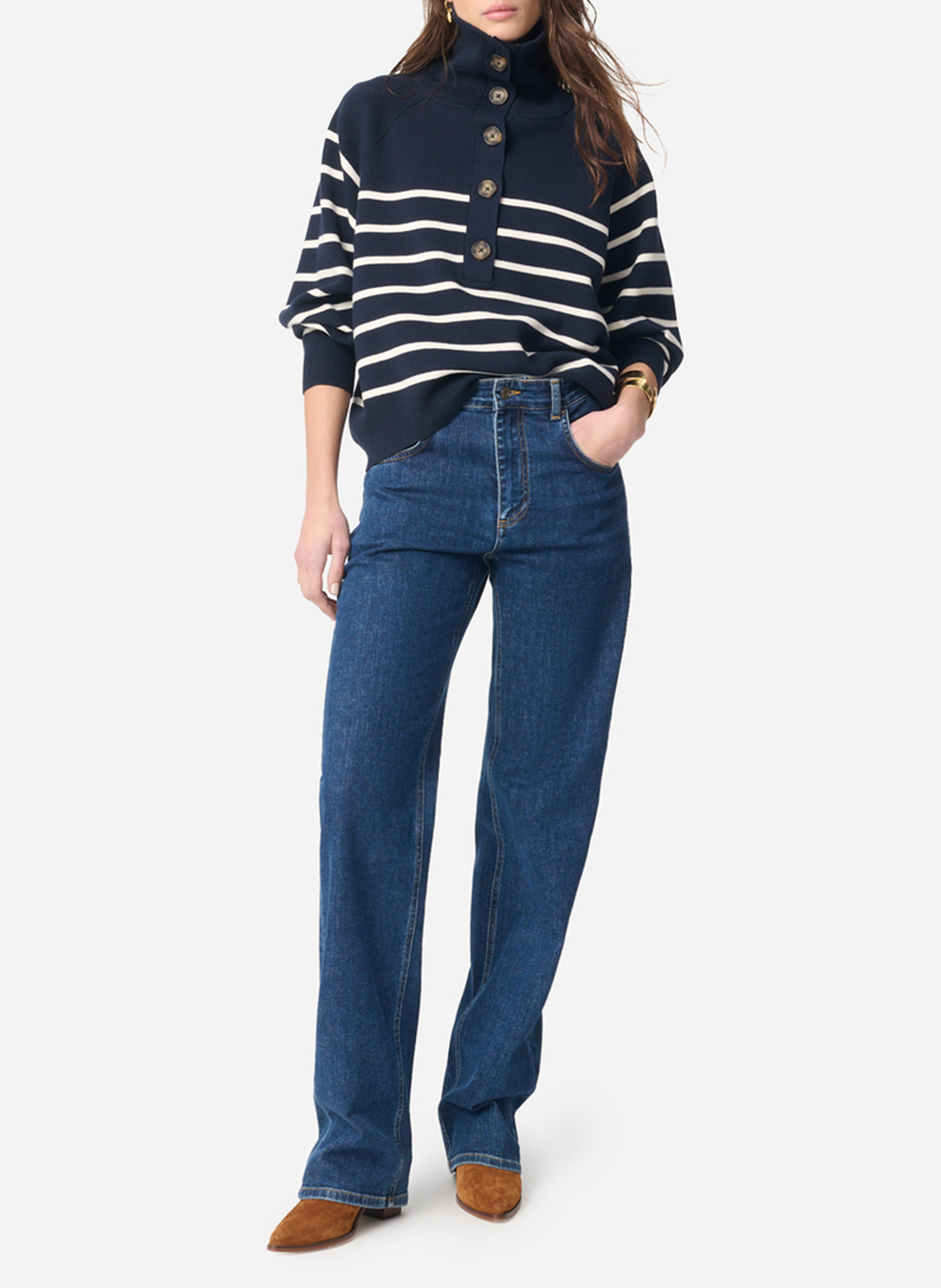 Knit Striped Sweater with Buttons VANESSA BRUNO Blue
