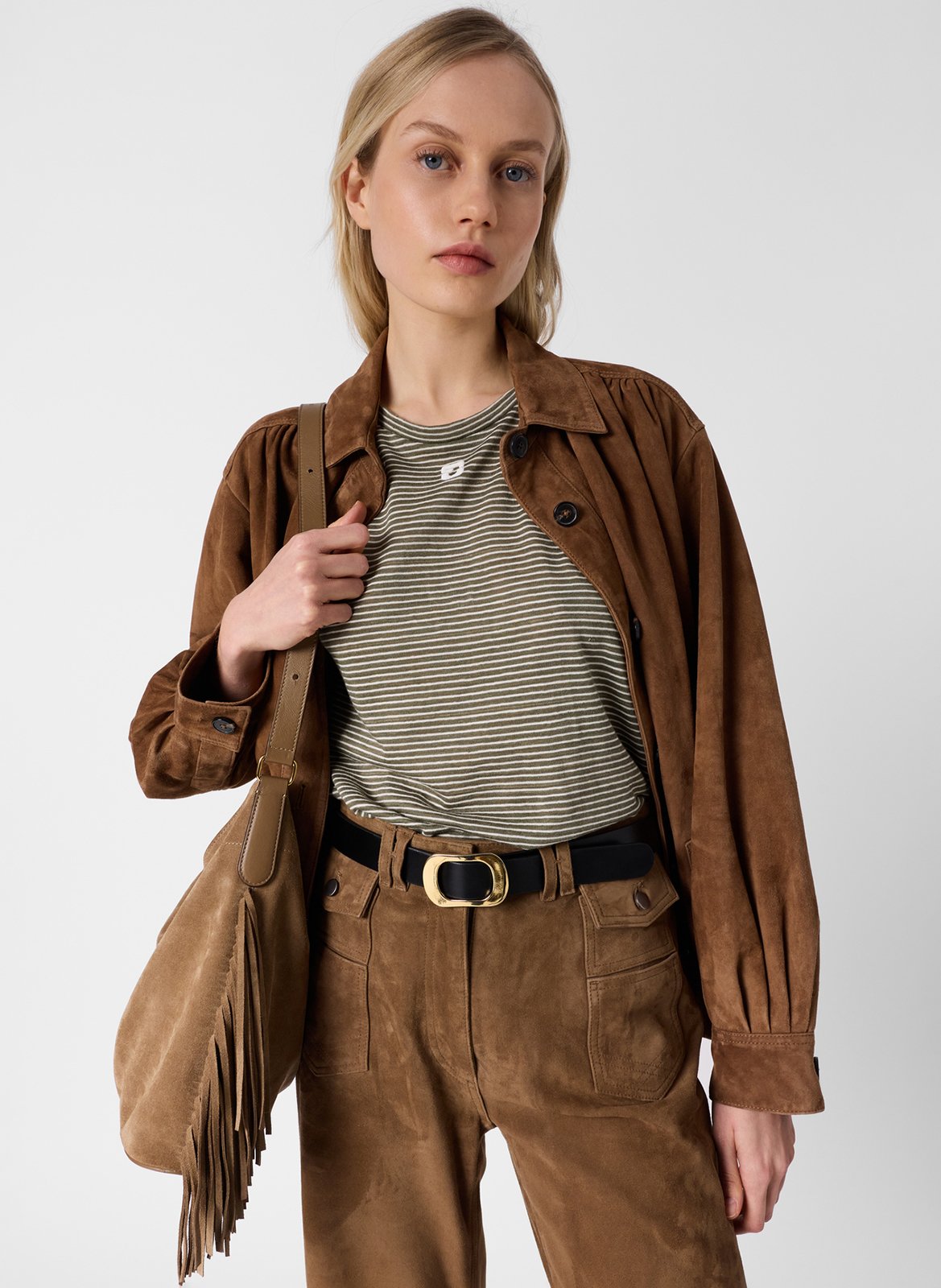 Tee-shirt droit col rond en lin et coton GERARD DAREL Kaki