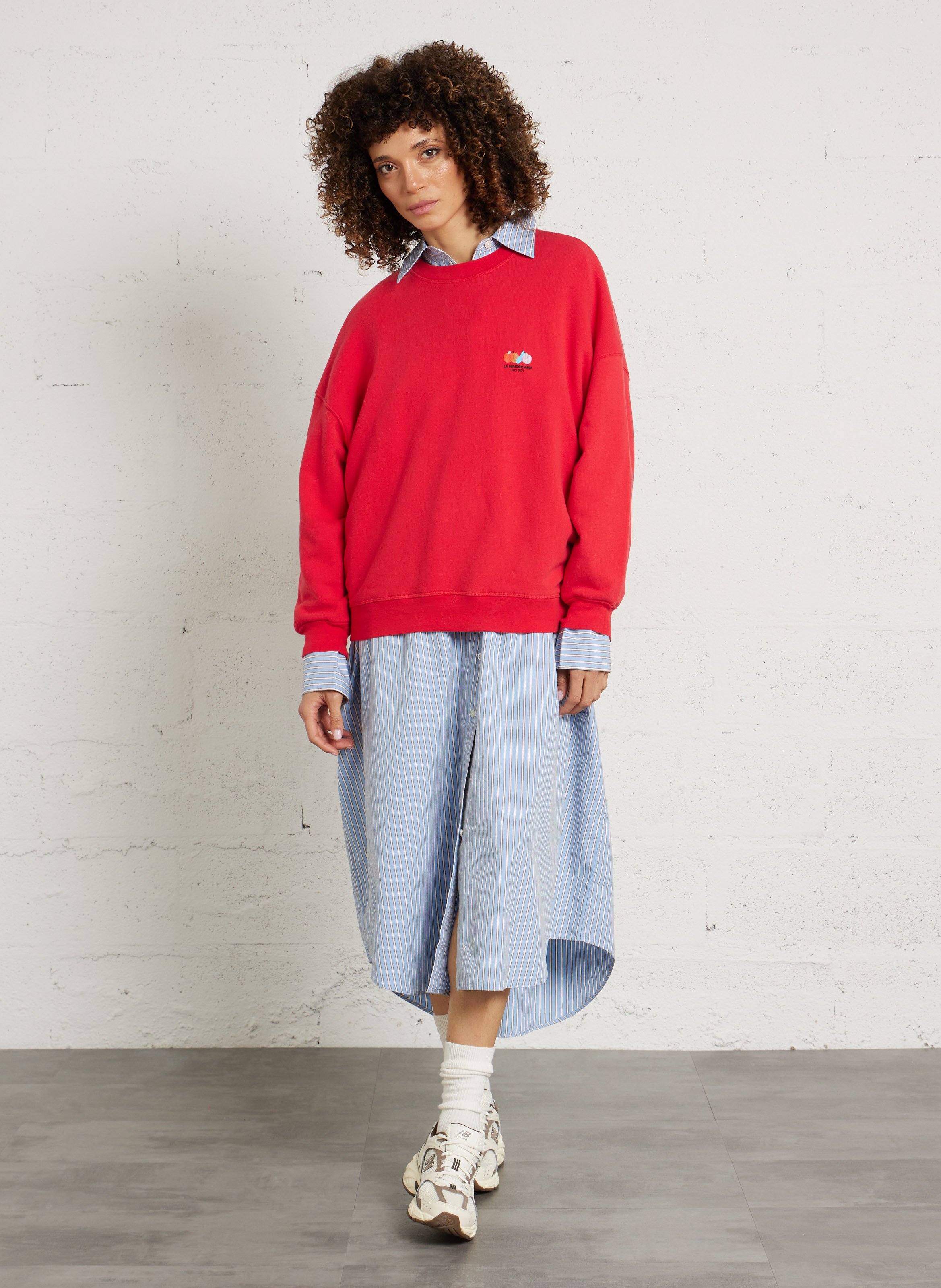 Oversized cotton-blend sweatshirt with round neck AMERICAN VINTAGE Red