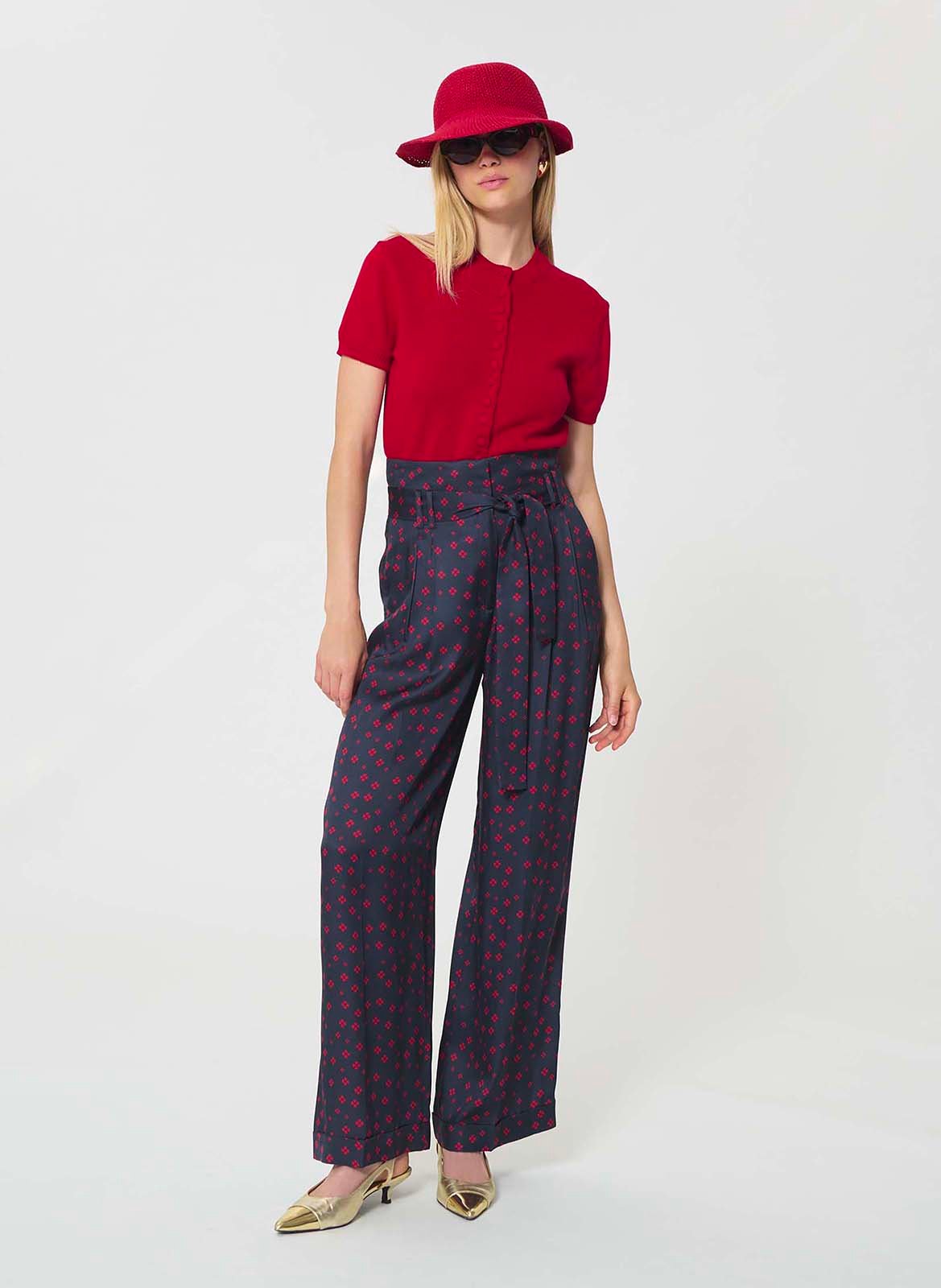 Rechte ronde hals vest van katoen en wol TARA JARMON Rood