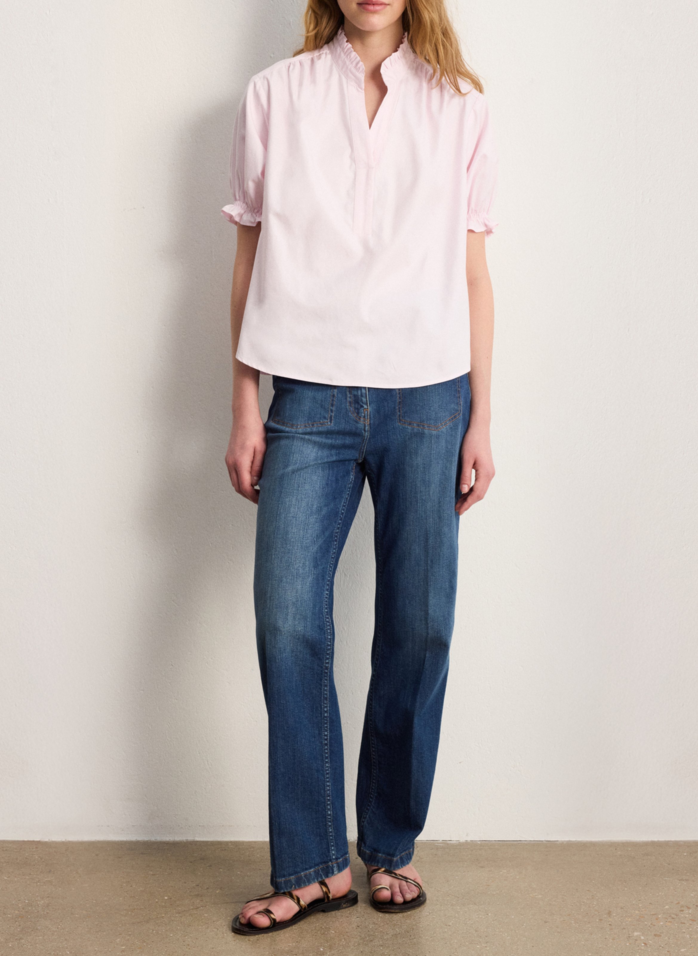 Chemise oversize col tunisien en coton PABLO Rouge