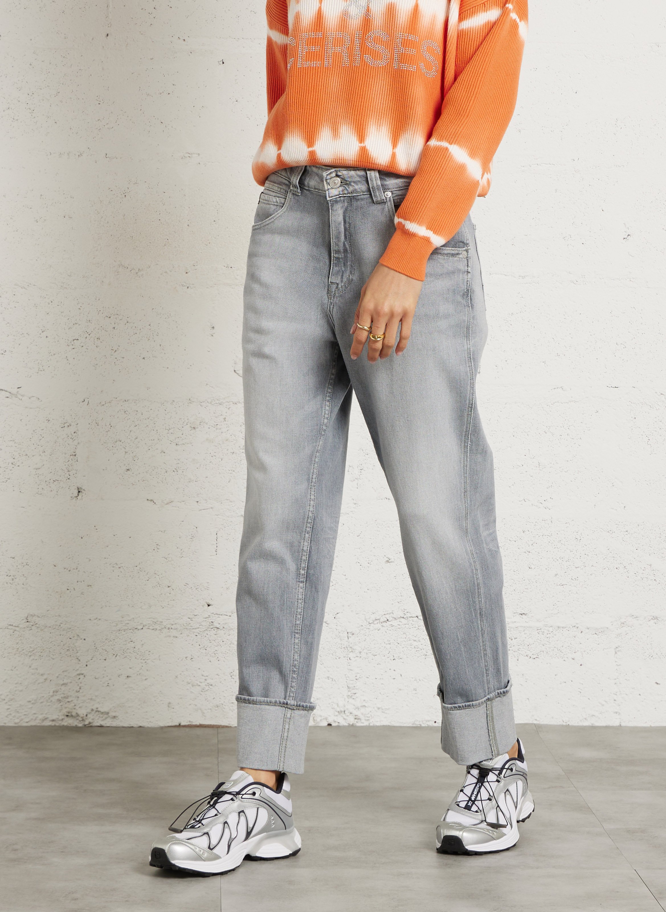 Girlfriend Jeans aus Baumwoll-Mix LE TEMPS DES CERISES Grau