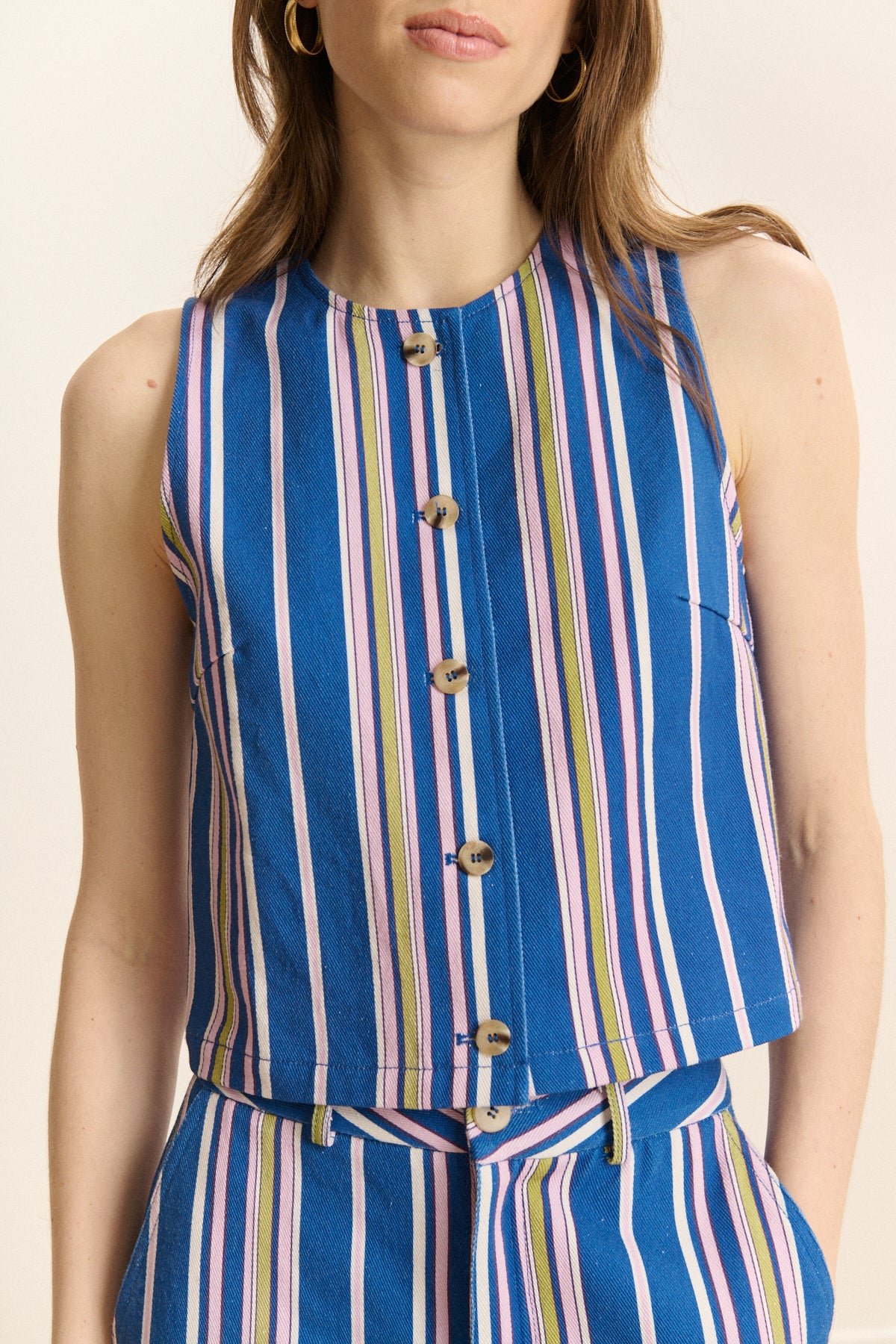 Striped sleeveless jacket GARANCE PARIS Blue