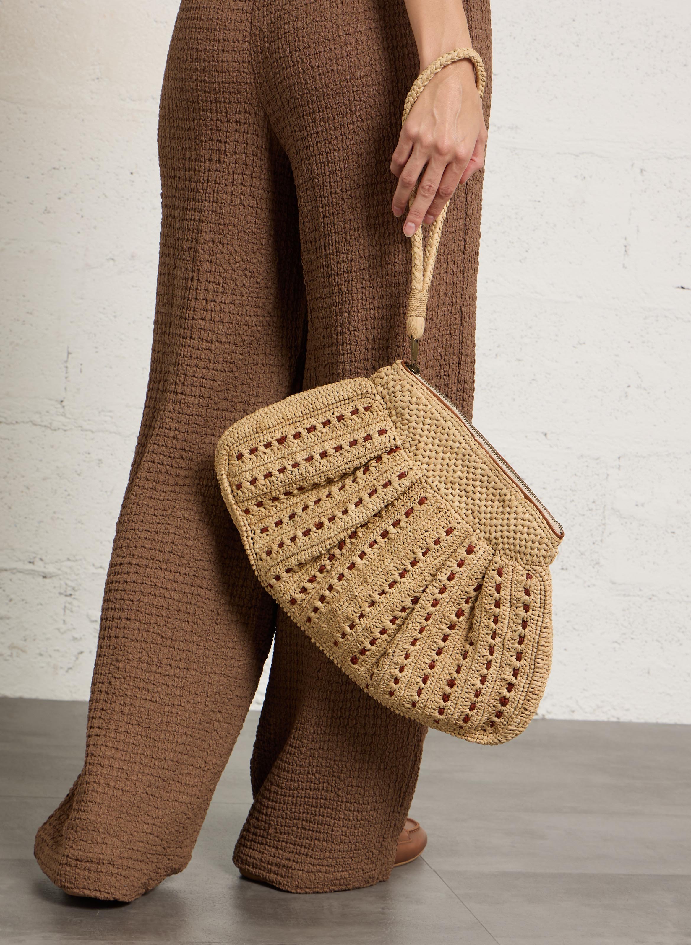 Large fancy raffia clutch IBELIV Beige