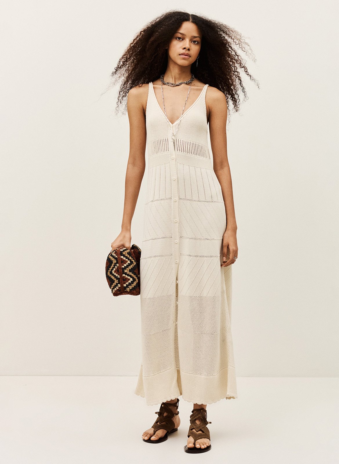 Robe longue droite à bretelles BA&SH Beige