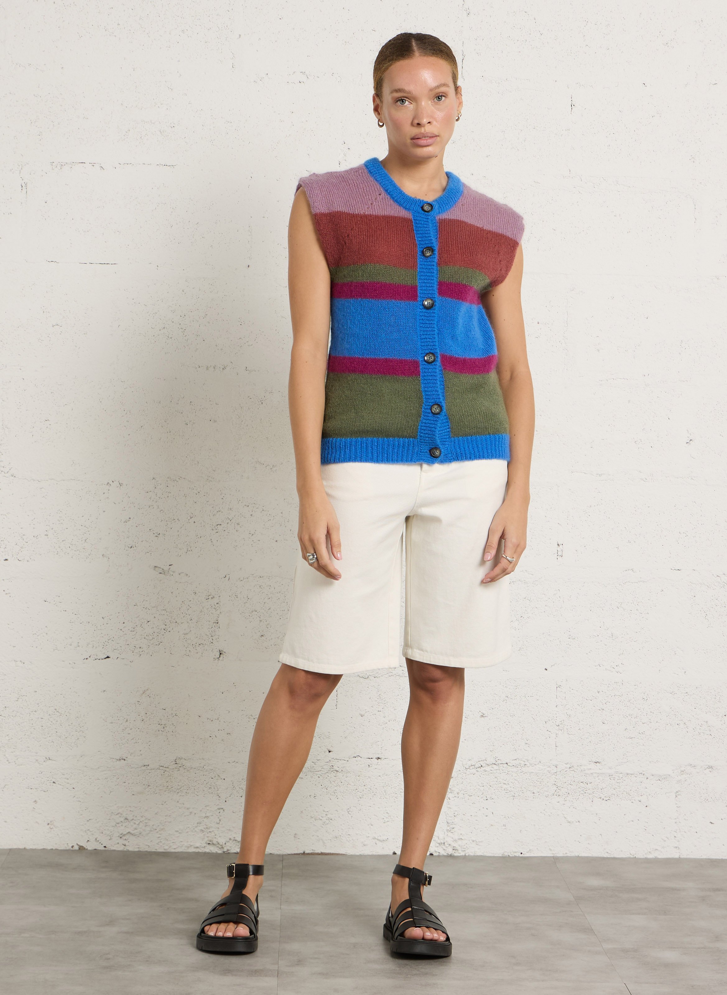 Gilet droit en laine mélangée LEON & HARPER Multicolore