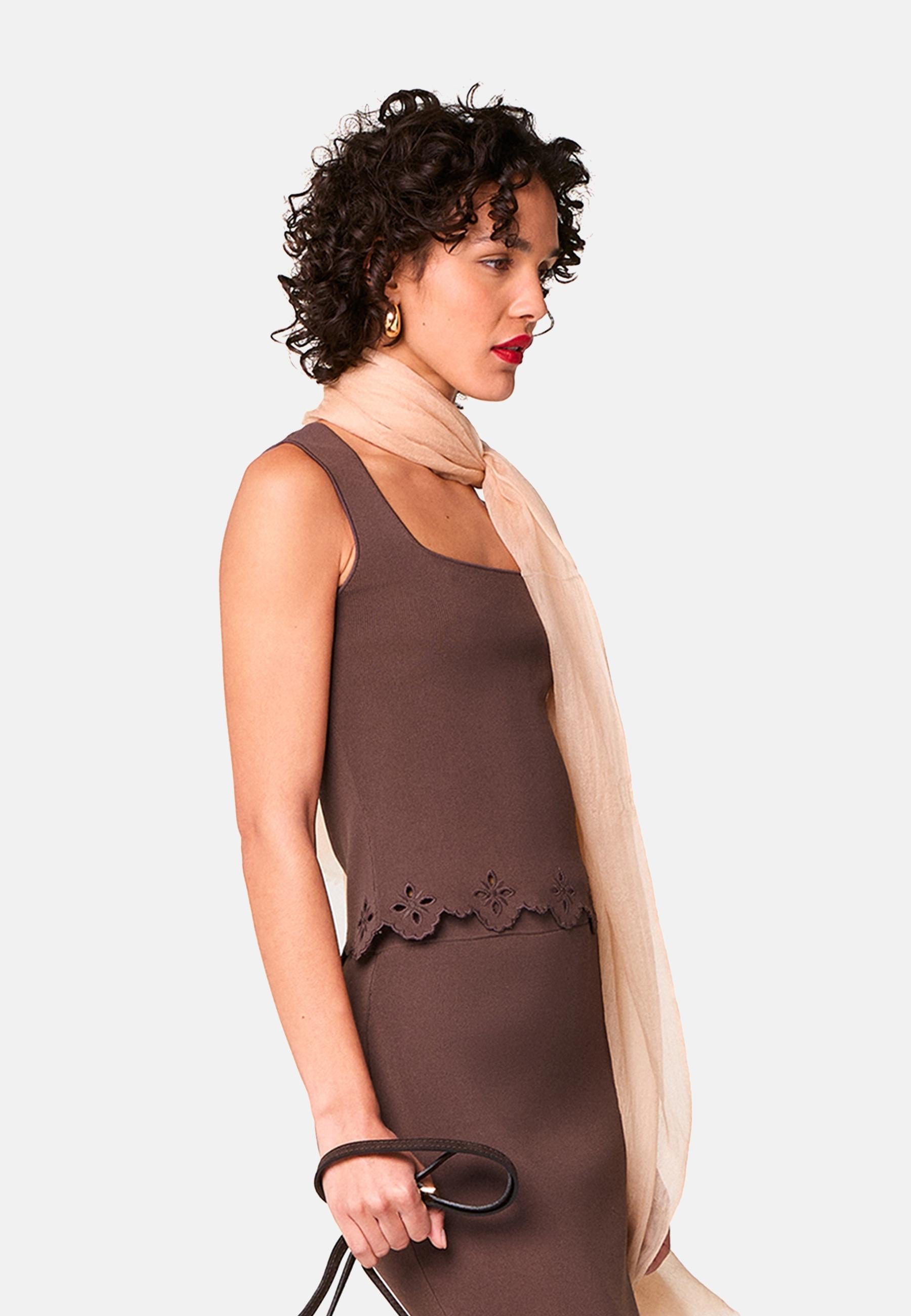 Embroidered sleeveless top RODIER Brown