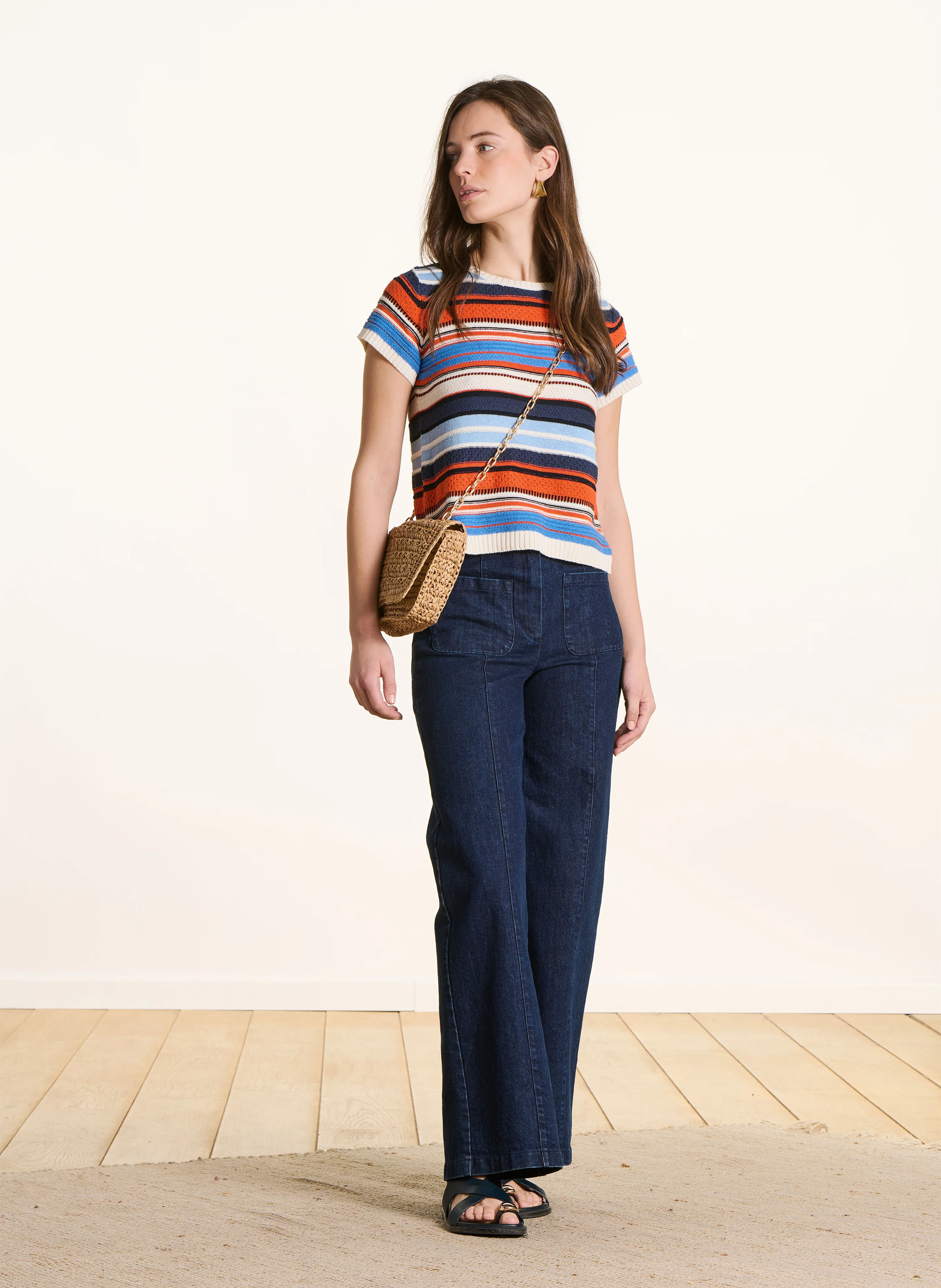 Kurzer Rundhalspullover mit Streifen LA FEE MARABOUTEE Mehrfarbig