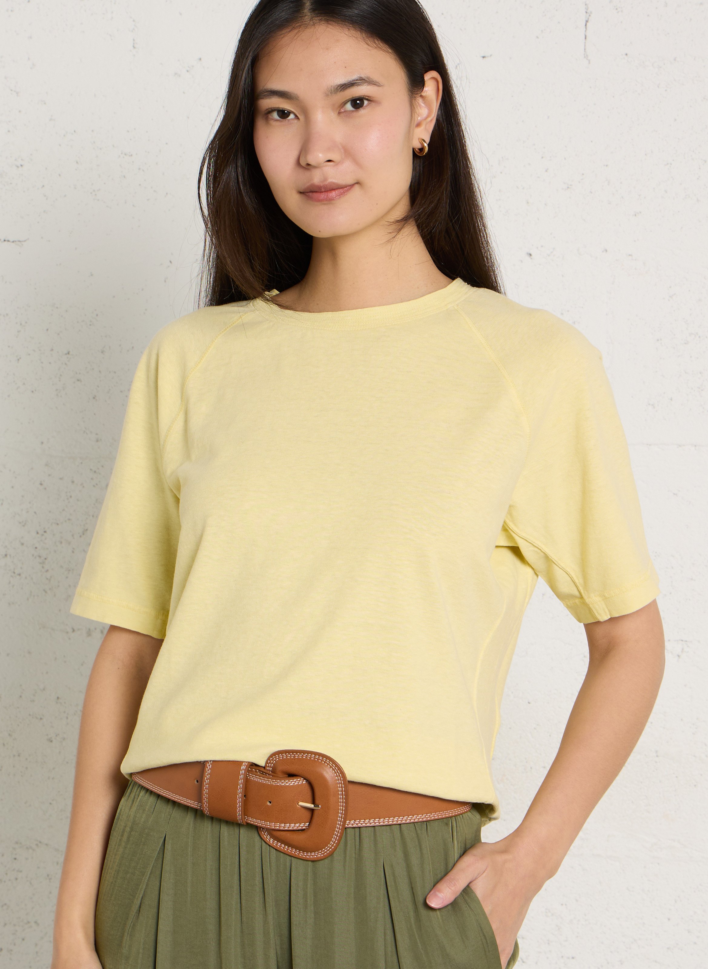 Effen T-shirt met ronde hals en korte mouwen MAISON 123 Geel