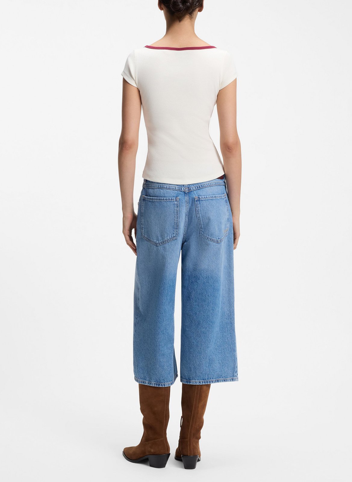 Straight boat neck t-shirt in blended cotton BOSS Beige