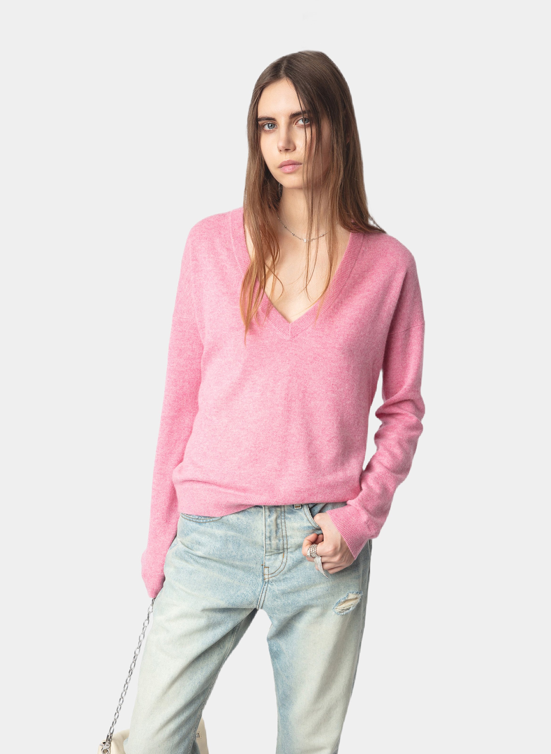 Pull col v en cachemire ZADIG&VOLTAIRE Rose