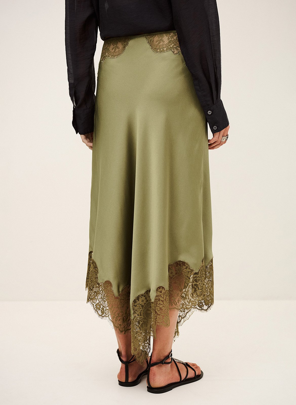 Lange asymmetrische rok met kant BA&SH Kaki