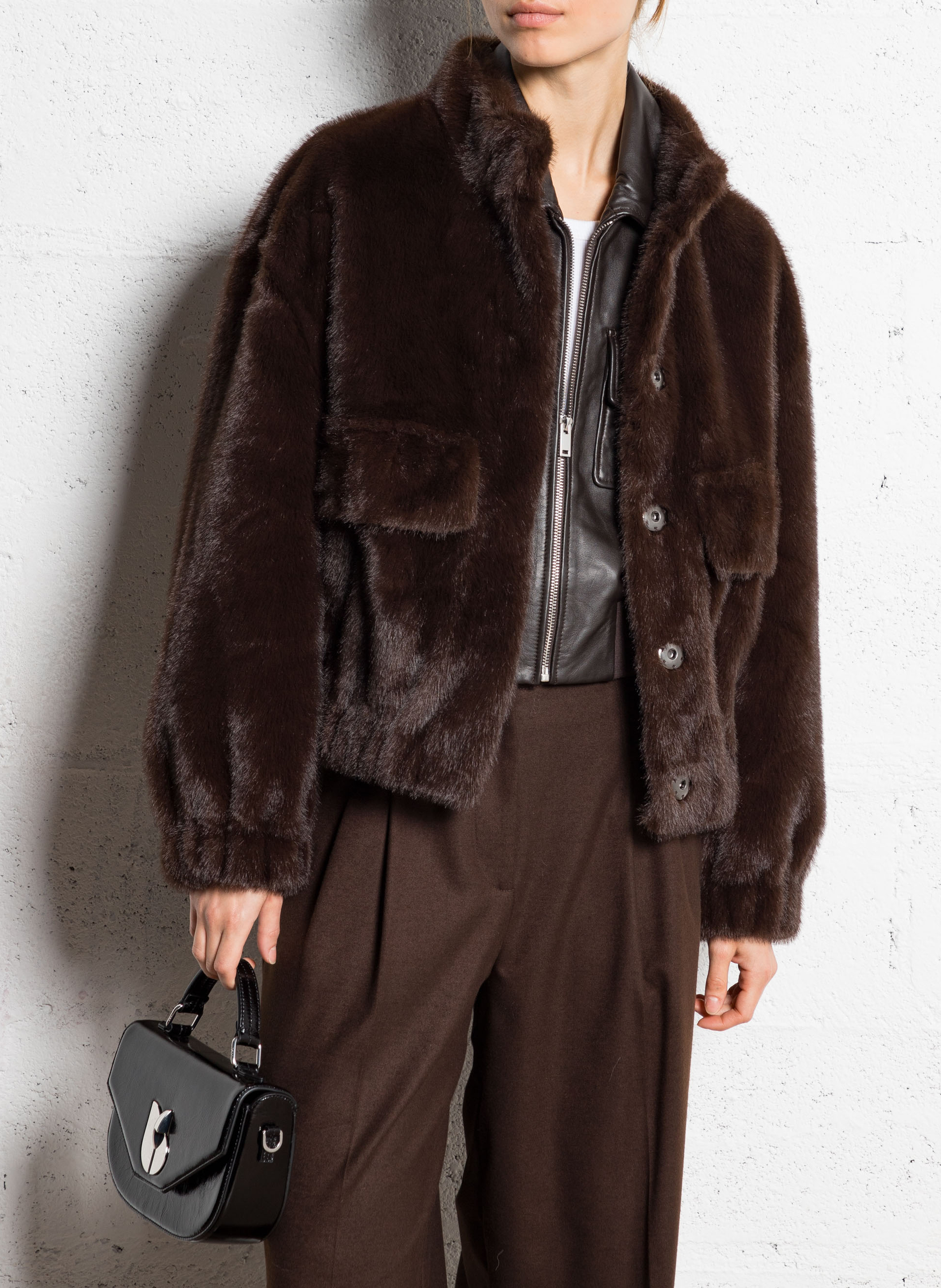 Veste ample col montant en fourrure synthétique BA&SH Marron