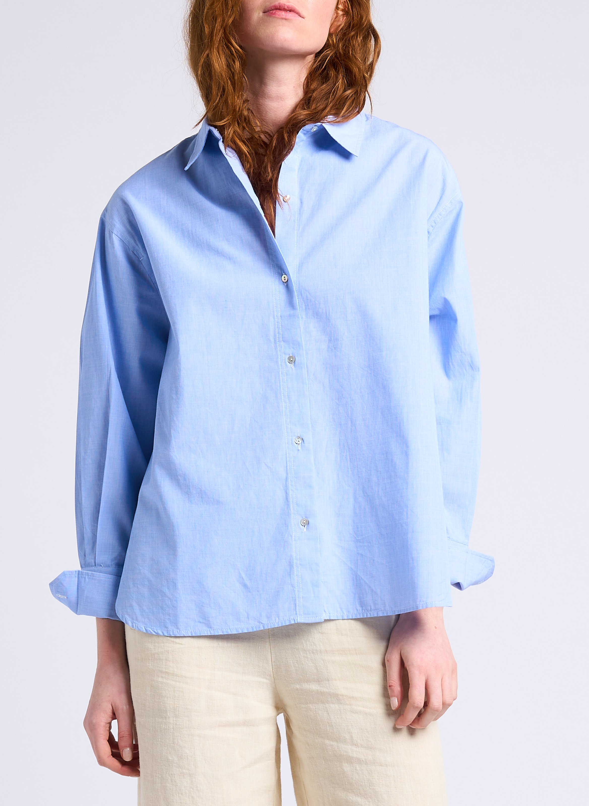 Embroidered straight-cut cotton poplin shirt BELLA JONES Blue